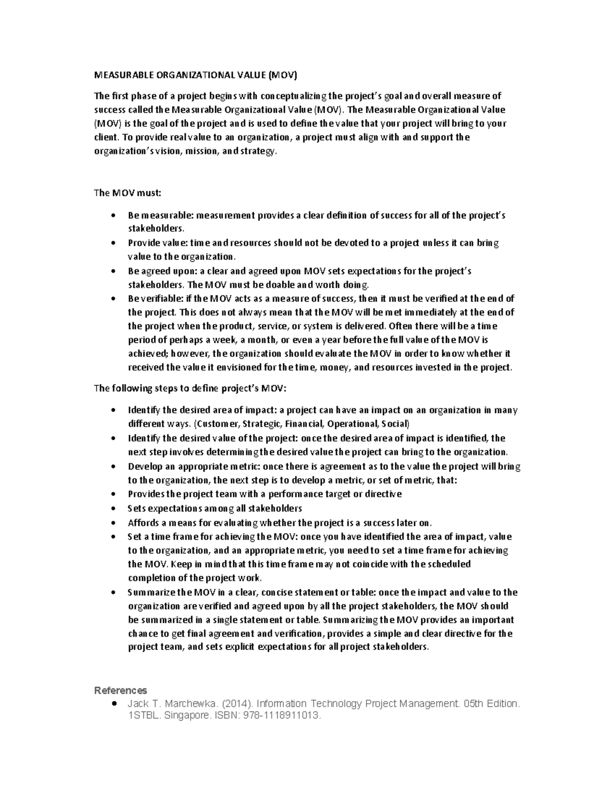 Measurable Organizational Value (MOV) in Project Management - Studocu