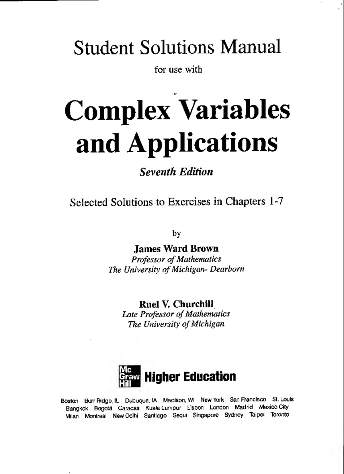 Student Solutions Manual for Complex Variables and Applications (7th Ed ...