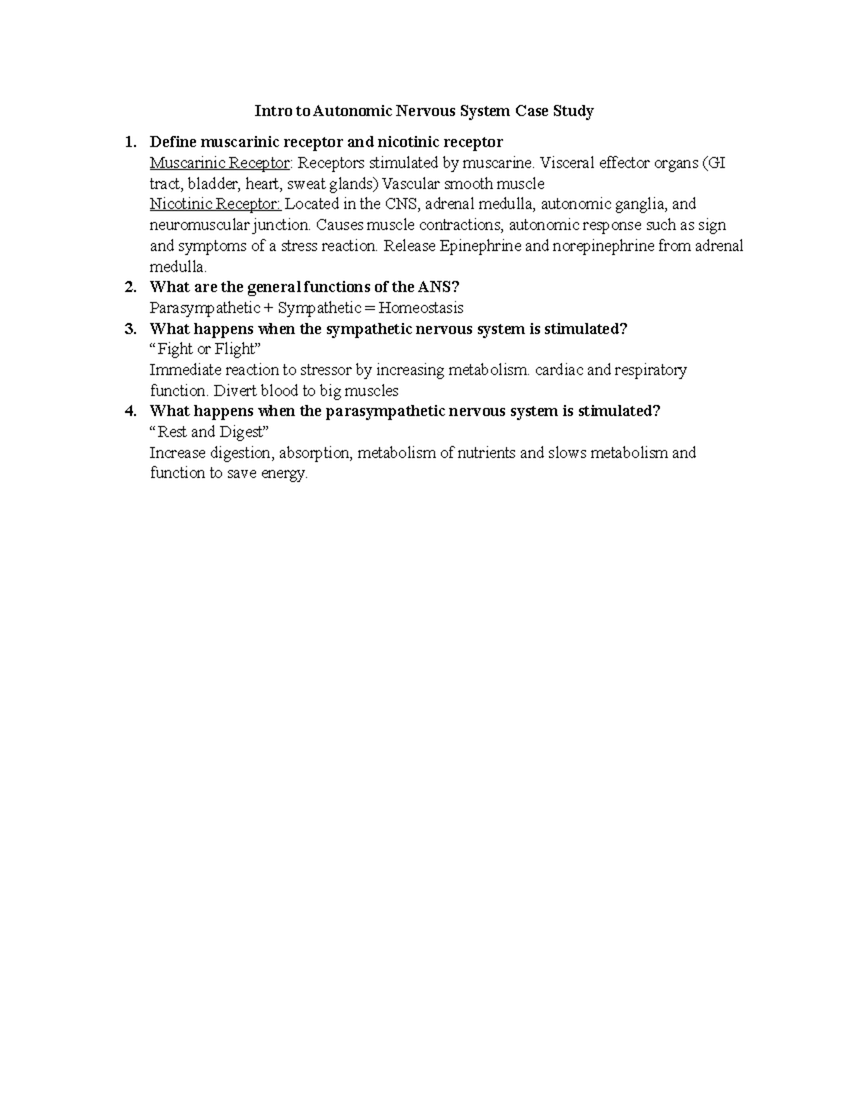 ANS 101: Autonomic Nervous System Case Study Overview - Studocu