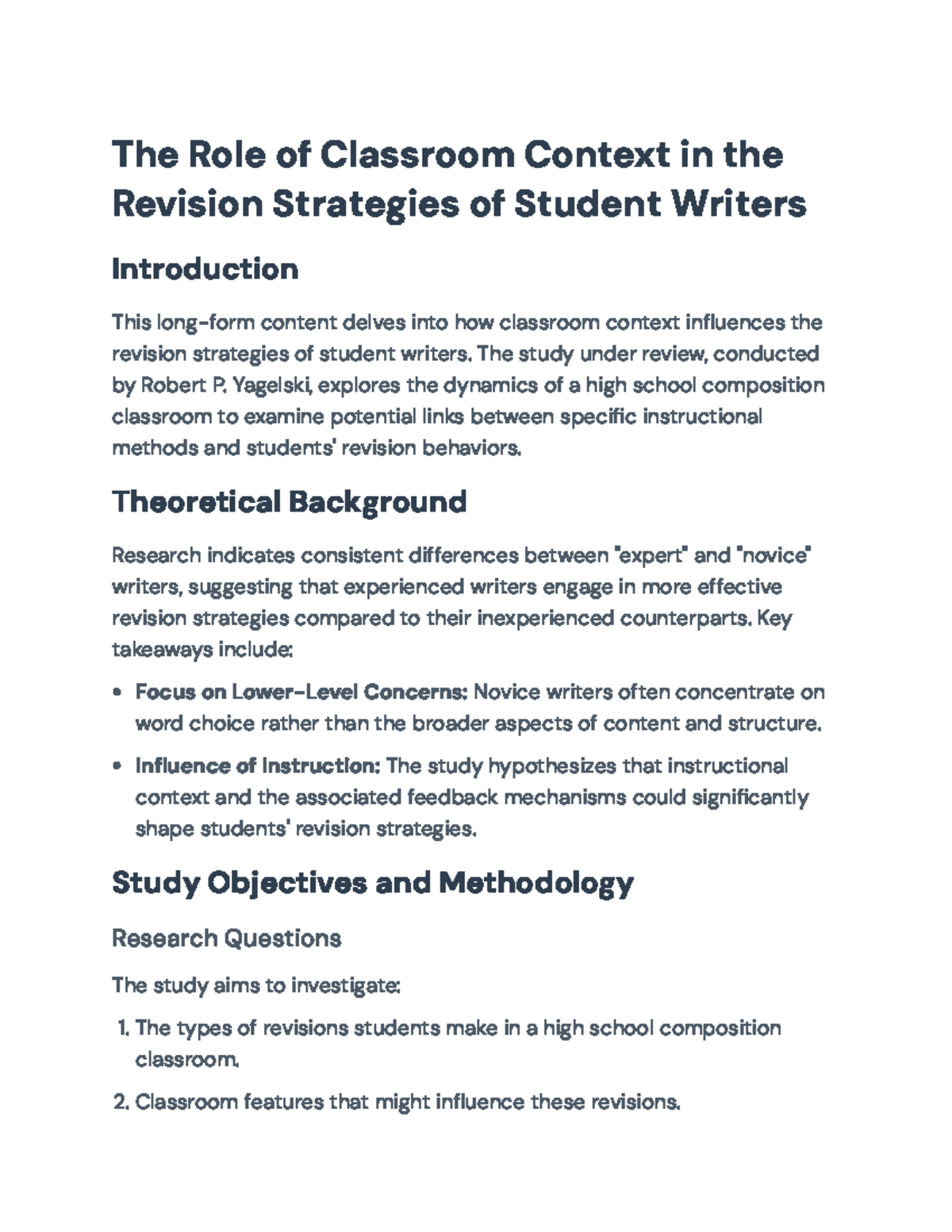 The Role of Classroom Context in Student Writers' Revision Strategies ...