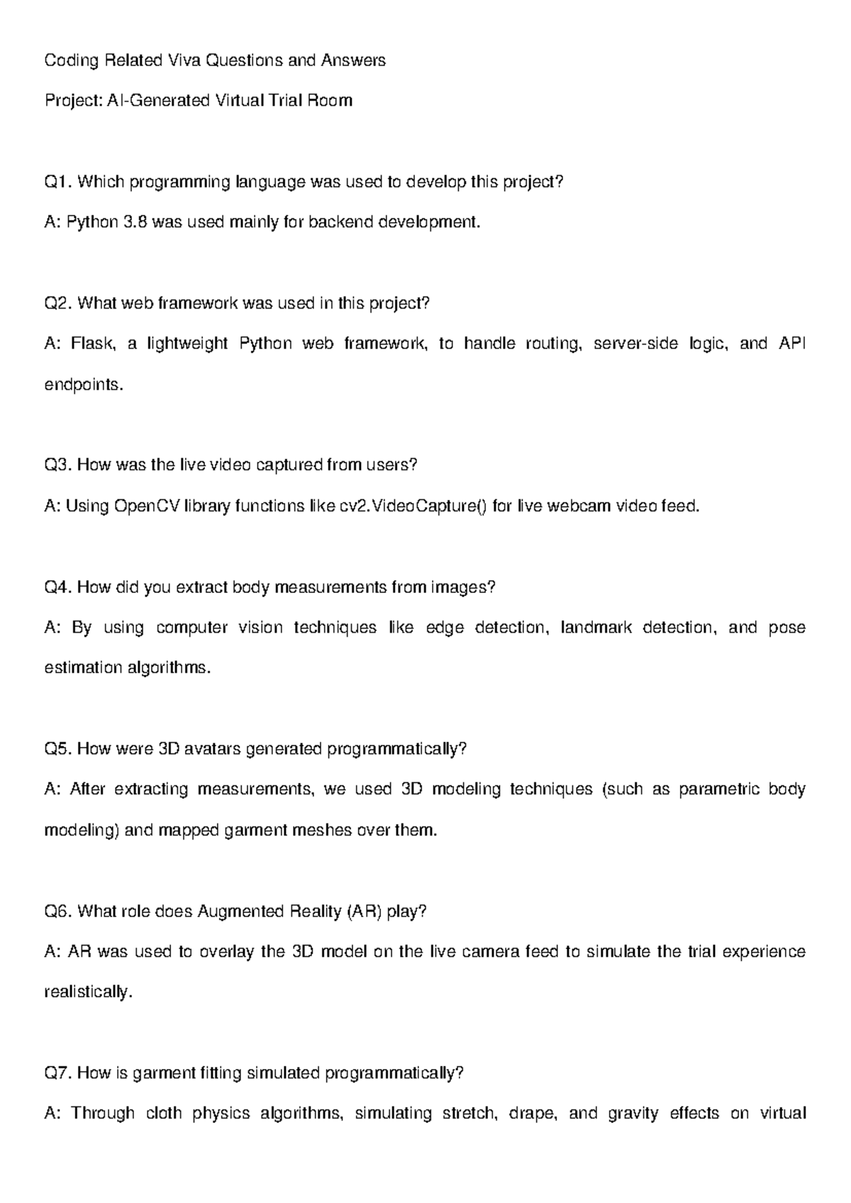 Coding Viva Questions AI Virtual Trial Room Fixed - Coding Related Viva ...