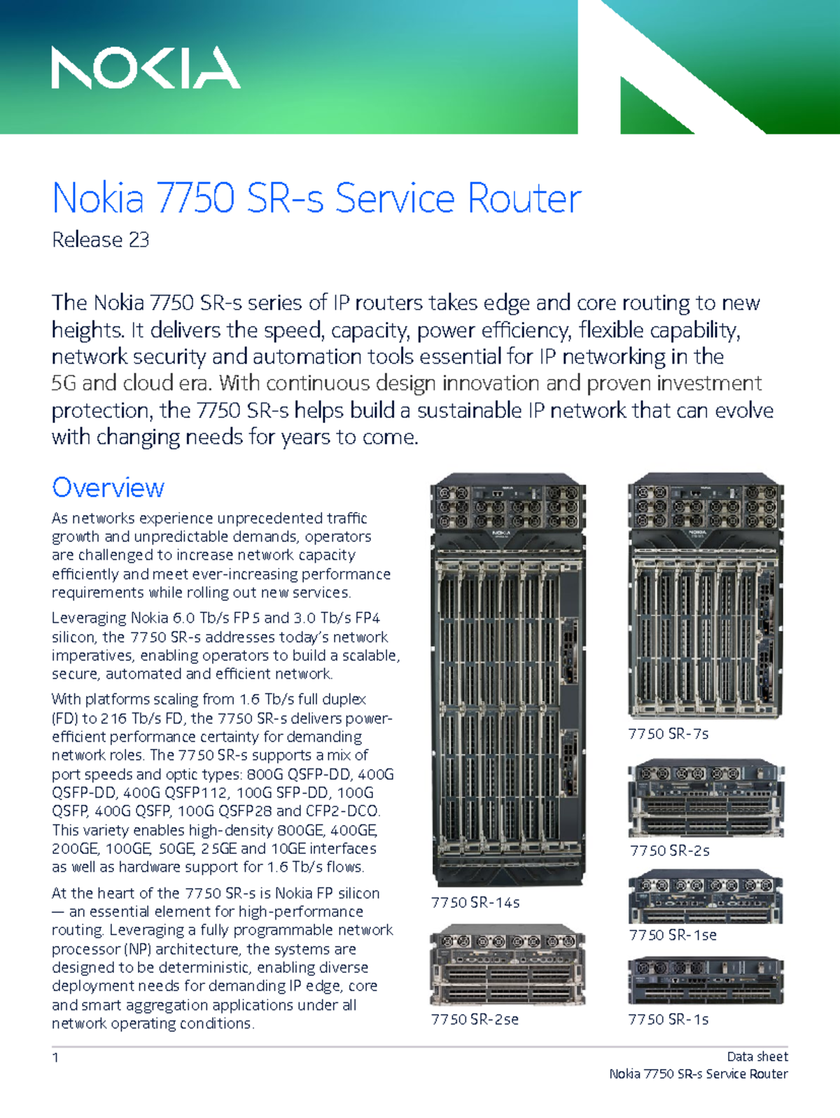 Nokia 7750 SR-s Service Router Data Sheet Overview - Release 23 - Studocu
