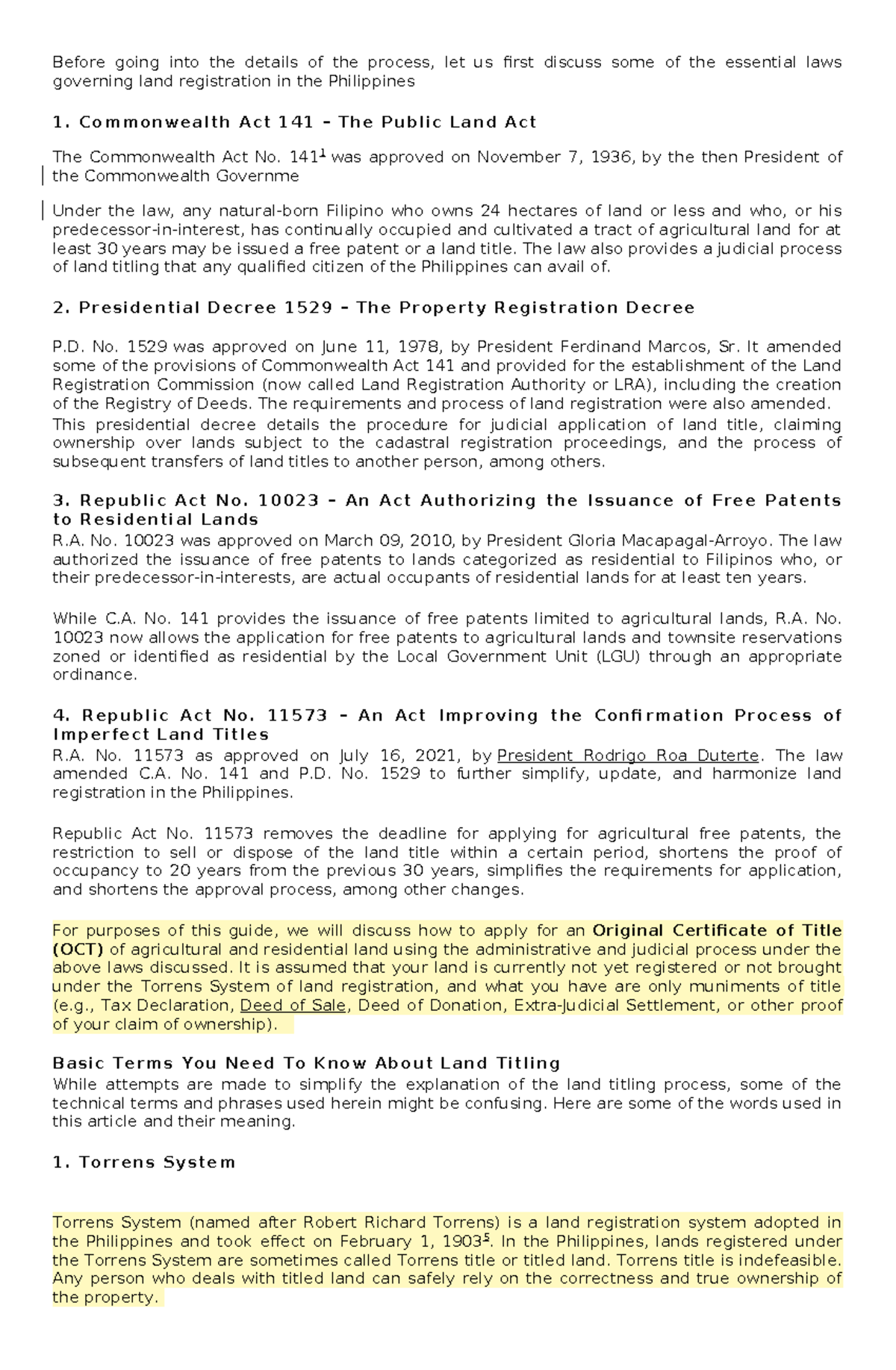Land Registration Laws in the Philippines: A Comprehensive Guide - Studocu