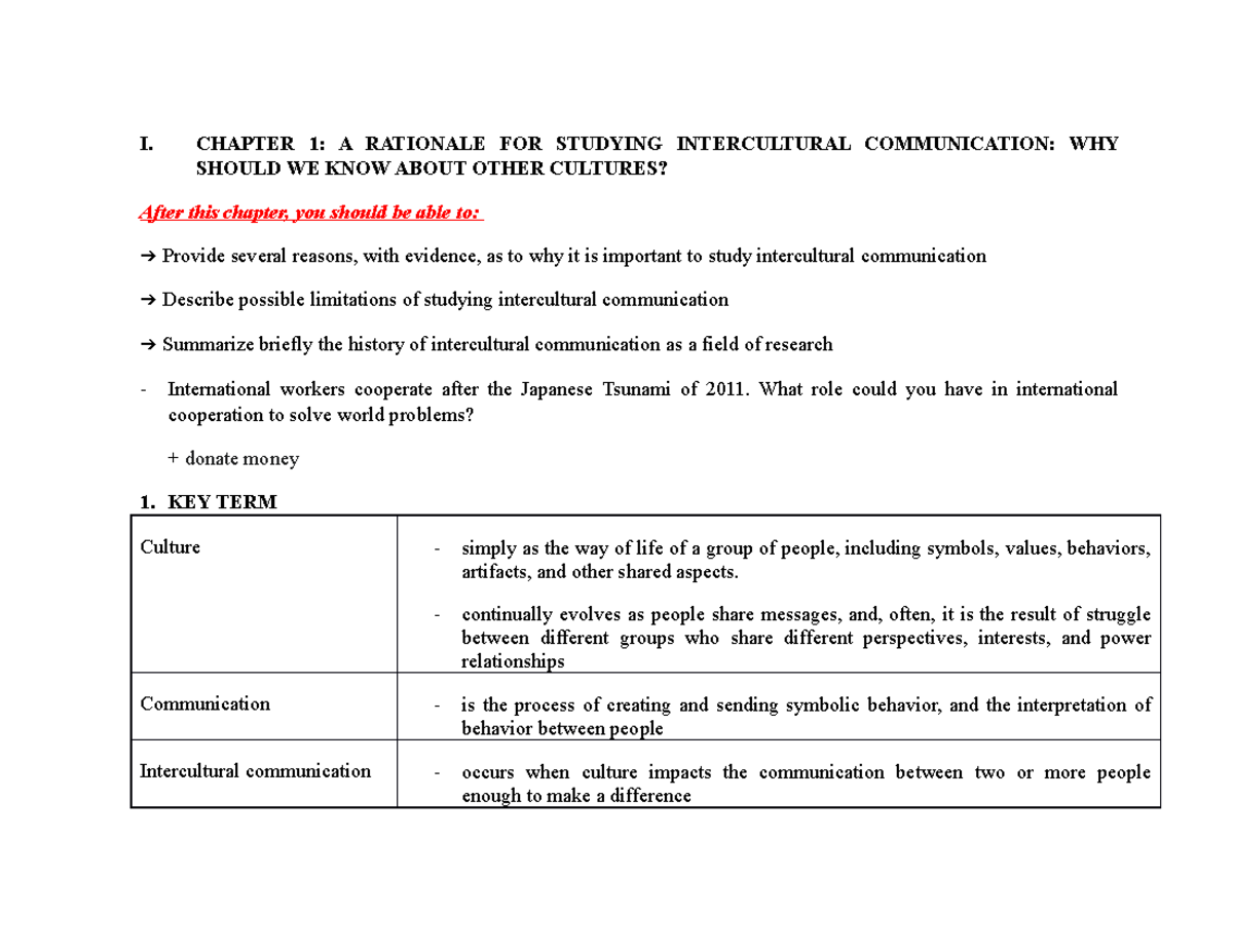 Chapter 1 - Intercultural Communication - I. CHAPTER 1: A RATIONALE FOR ...