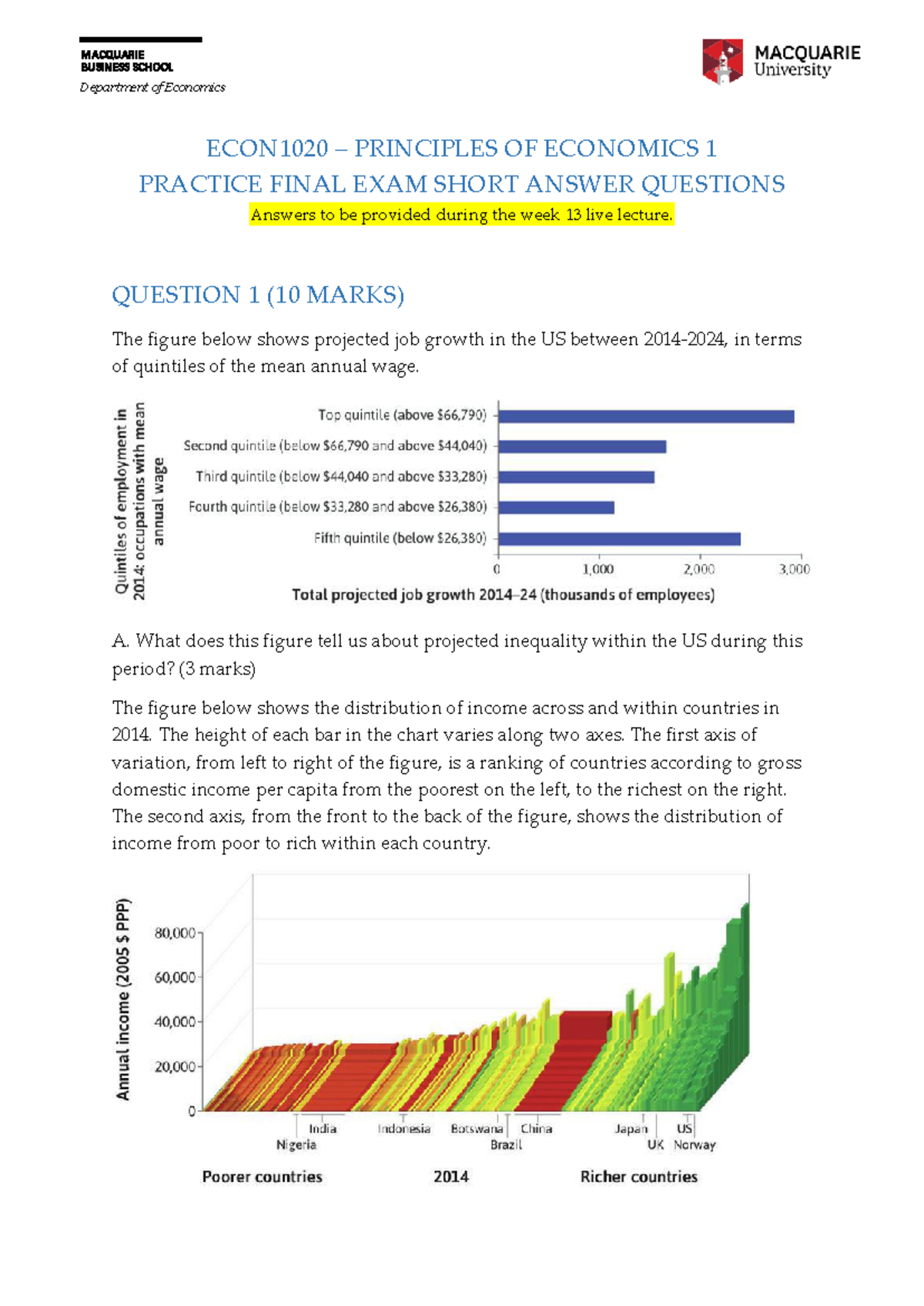 ECON1020 S1 2023 Practice Final Exam Questions from Live Lecture - Studocu