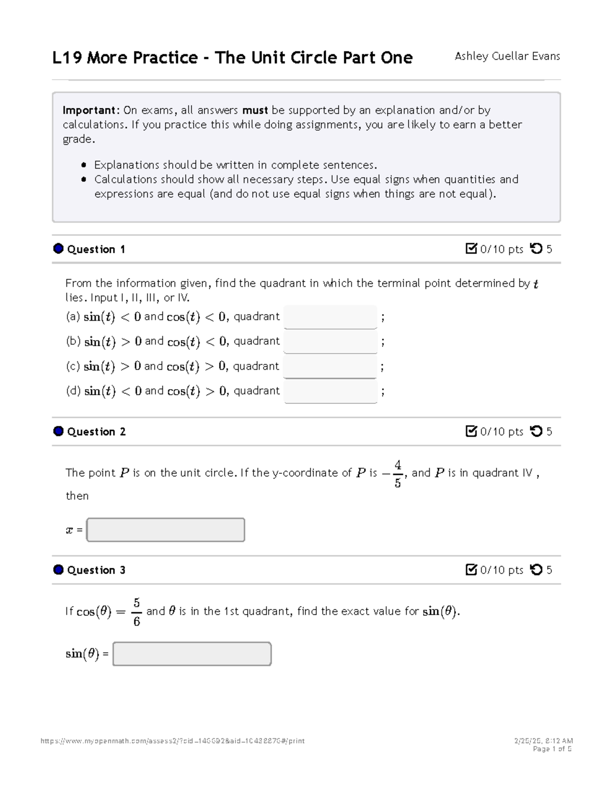 L19 More Practice - The Unit Circle Part One - If you practice this ...