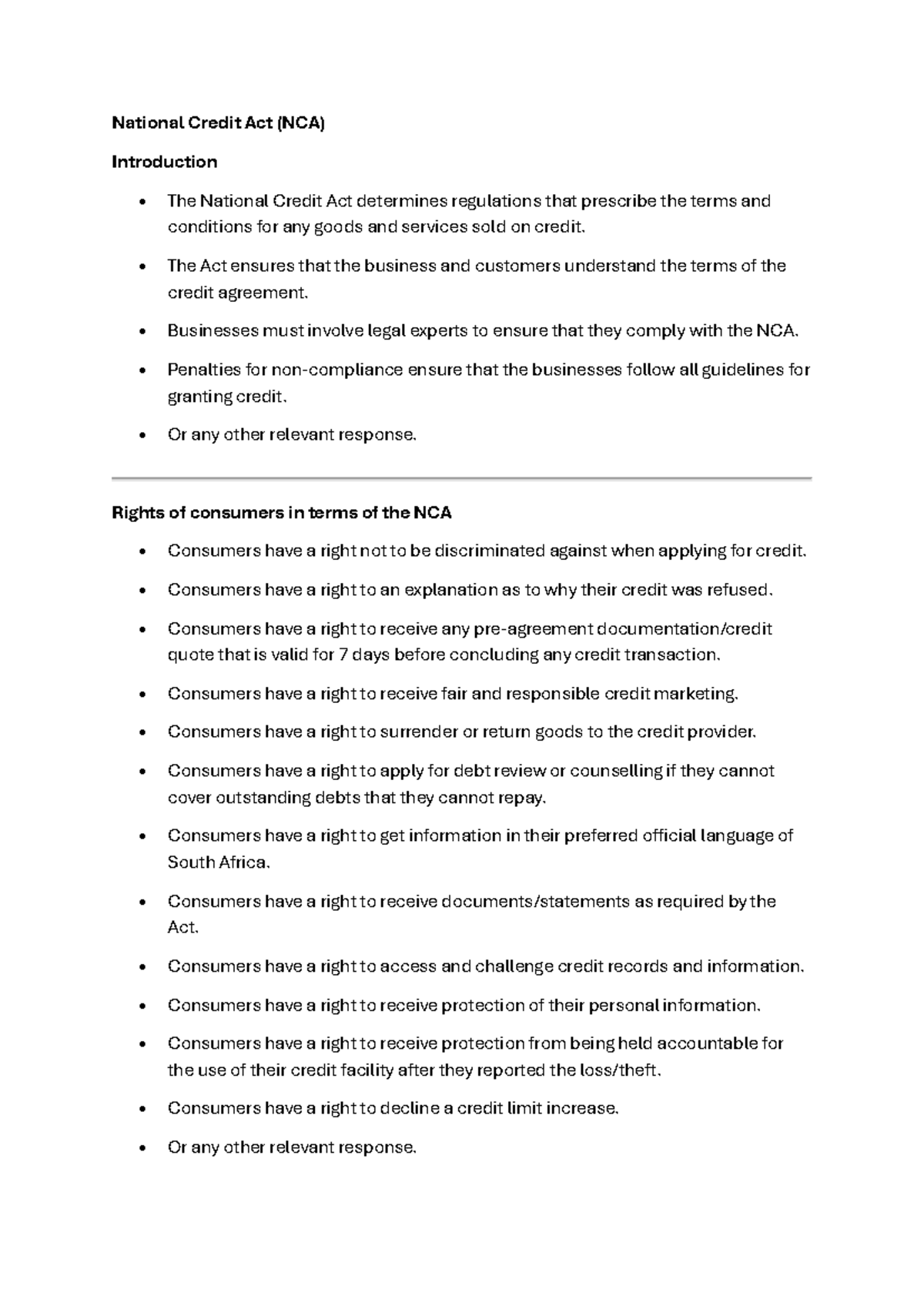 National Credit Act (NCA) Essay: Consumer Rights & Business Impact ...
