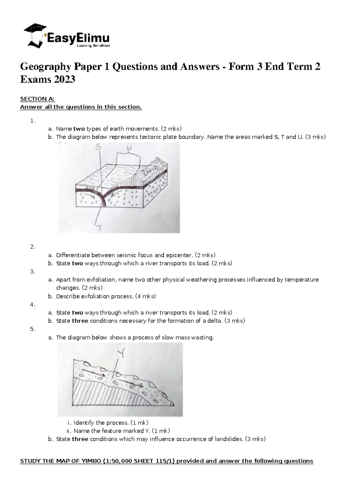 Geography Paper 1 Q&A - Form 3 End Term 2 Exams 2023 - Studocu