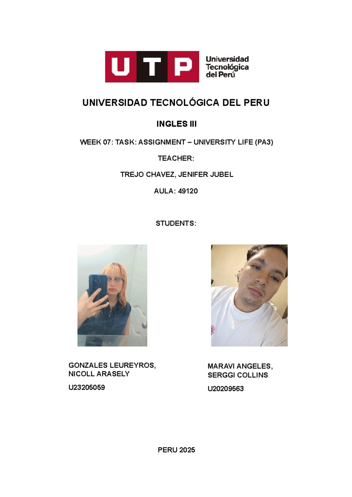 Inglés UTP: Week 07 Task Assignment - University Life - Studocu