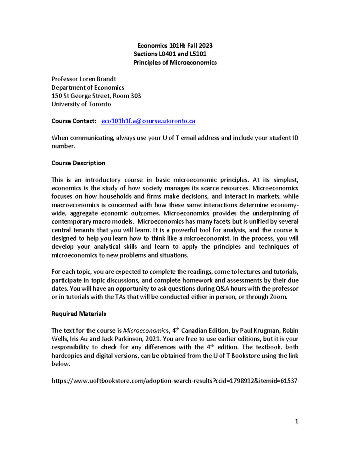 Economics 101 Syllabus: Principles of Microeconomics Fall 2023 - Studocu