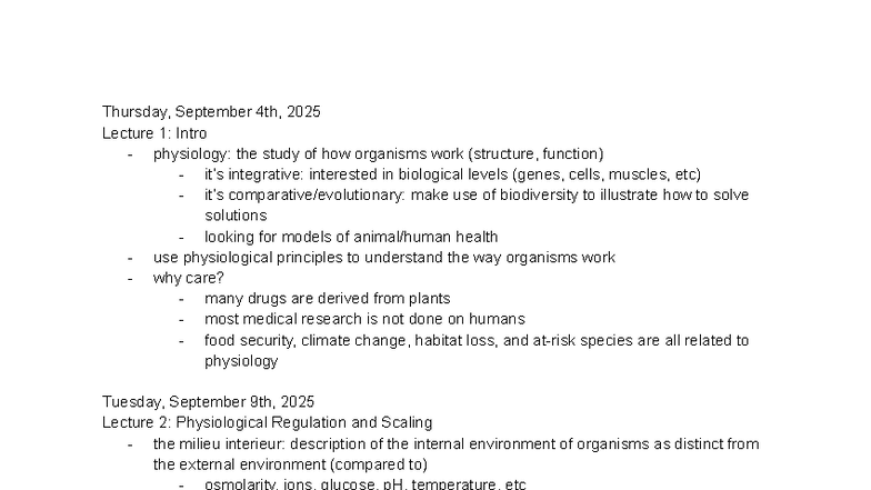 2601 Midterm I Notes: Physiological Mechanisms and Homeostasis - Studocu