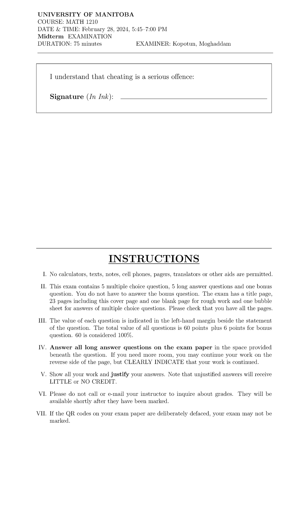 MATH 1210 Winter 2024 Midterm Exam Instructions and Questions - Studocu