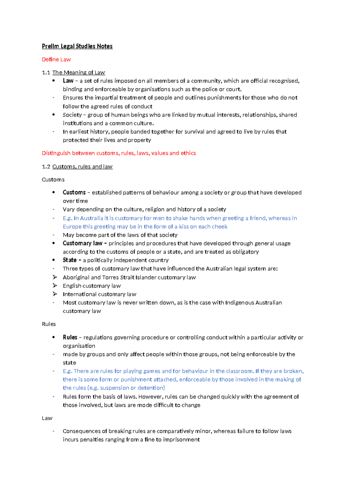 Prelim Legal Studies Notes: Understanding Law and Its Foundations - Studocu