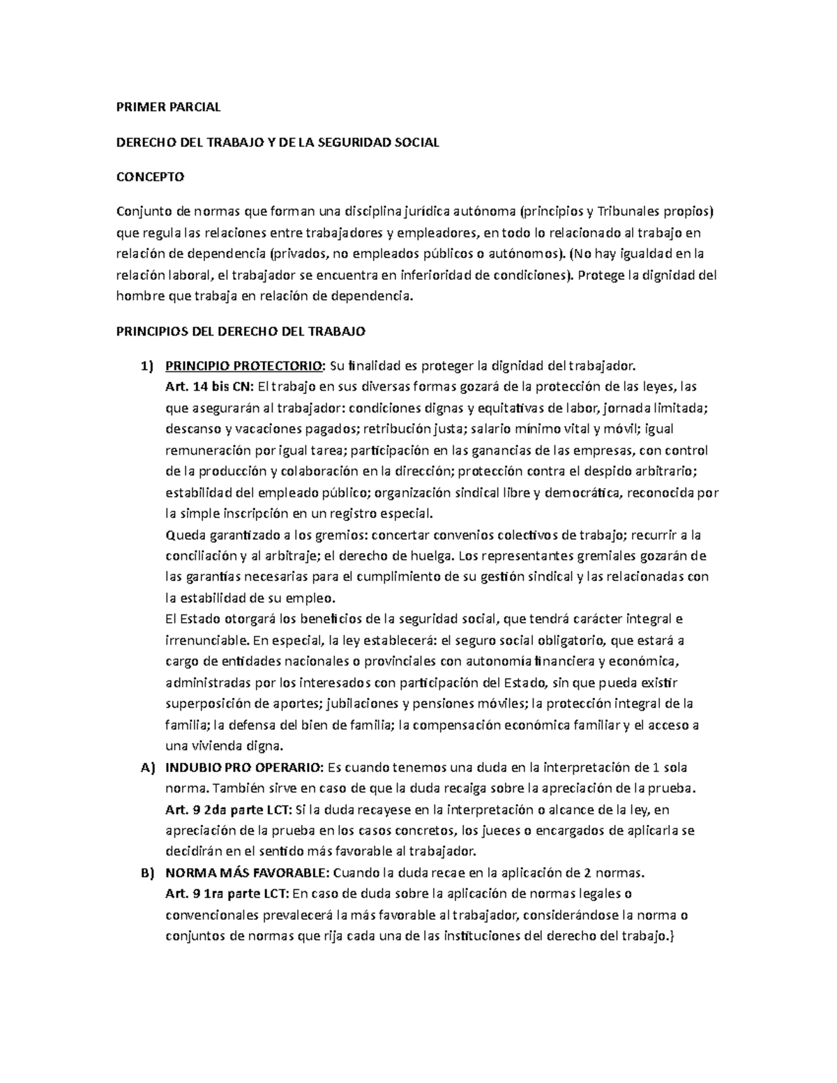 Resumen Laboral - Primer Parcial Derecho del Trabajo y Seguridad Social ...