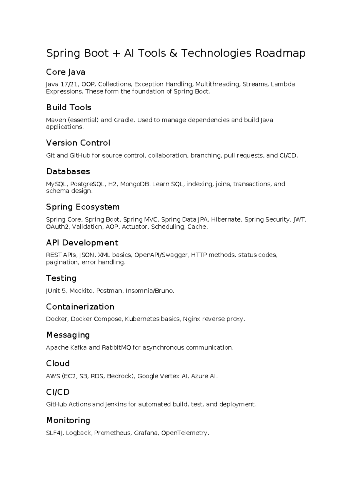 Spring Boot AI Tools & Technologies Roadmap: Core Java Essentials - Studocu
