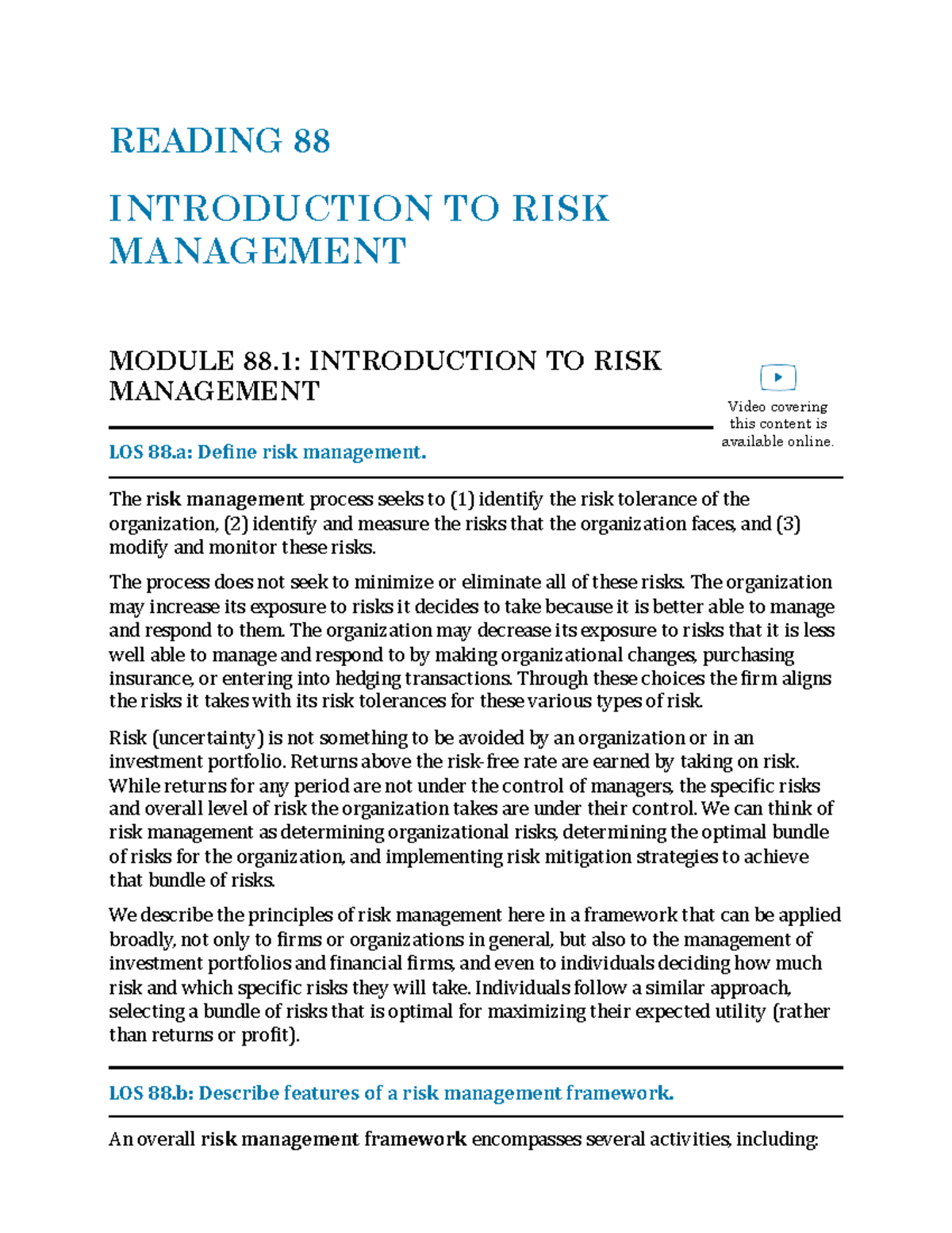 Risk Management Overview: Key Concepts and Frameworks (RE 88) - Studocu