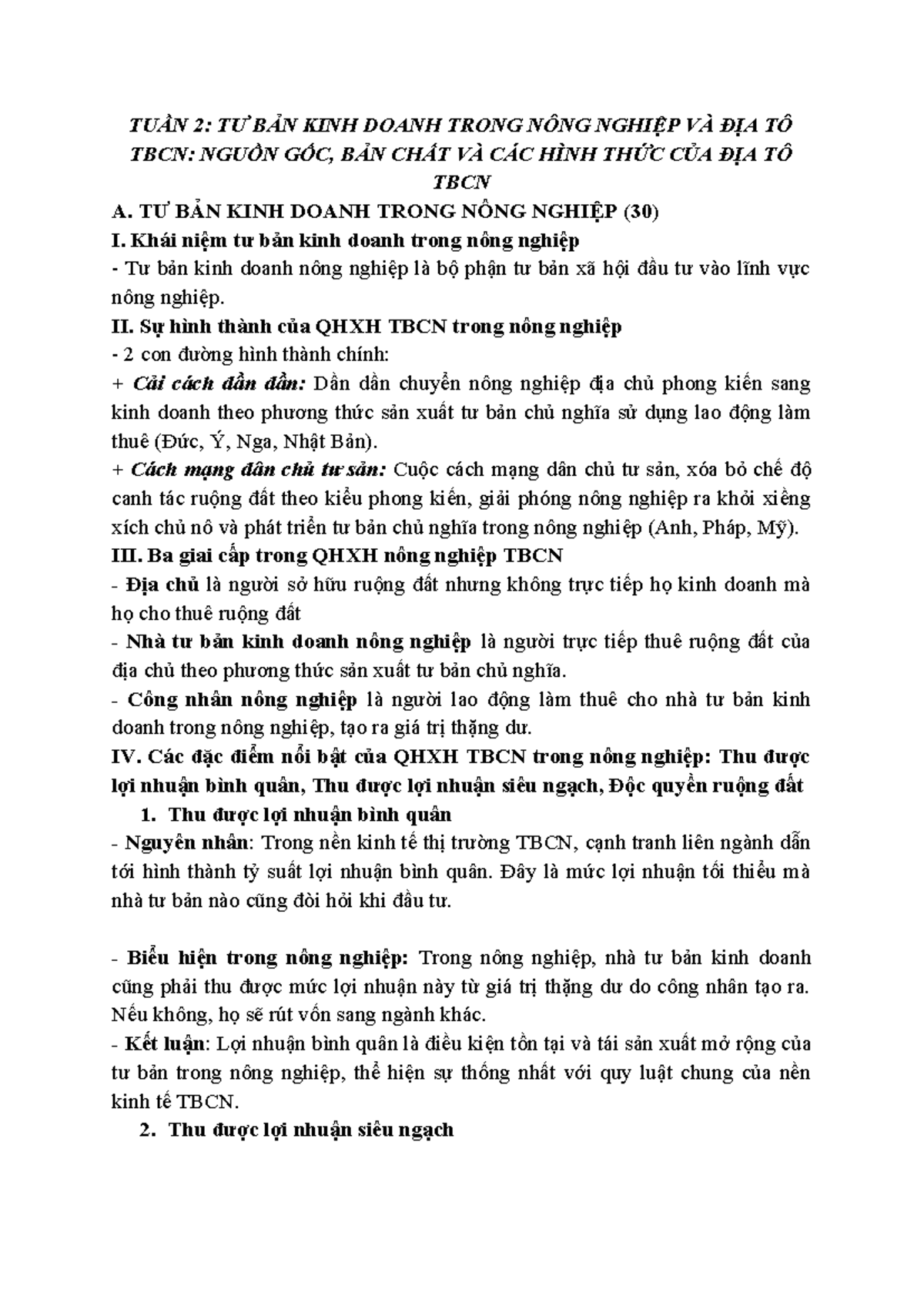 KTCT - TƯ BẢN KINH DOANH TRONG NÔNG NGHIỆP VÀ ĐỊA TÔ TBCN: PHÂN TÍCH VÀ ...