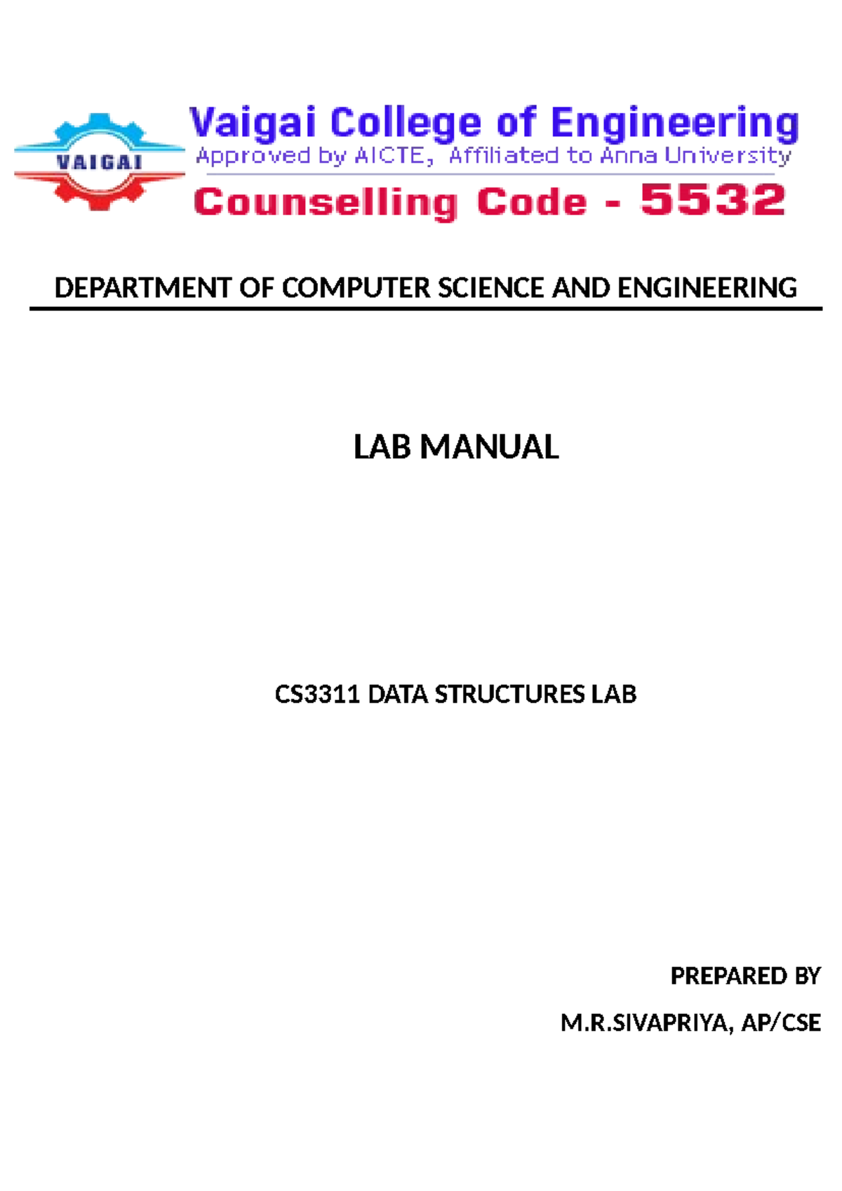 Department OF Computer Science AND Engineering - cloud computing ...
