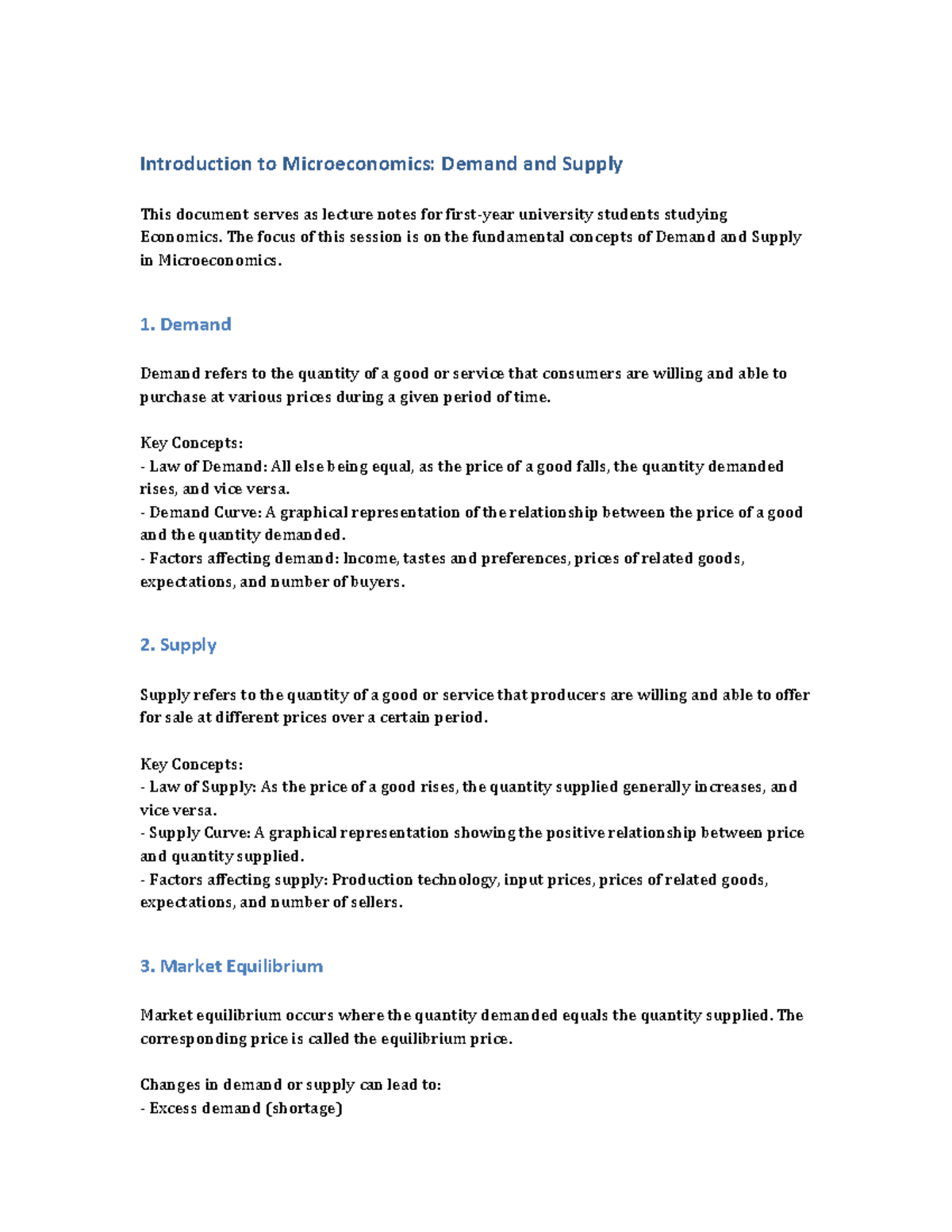 Economics 101: Lecture Notes on Demand & Supply Concepts - Studocu