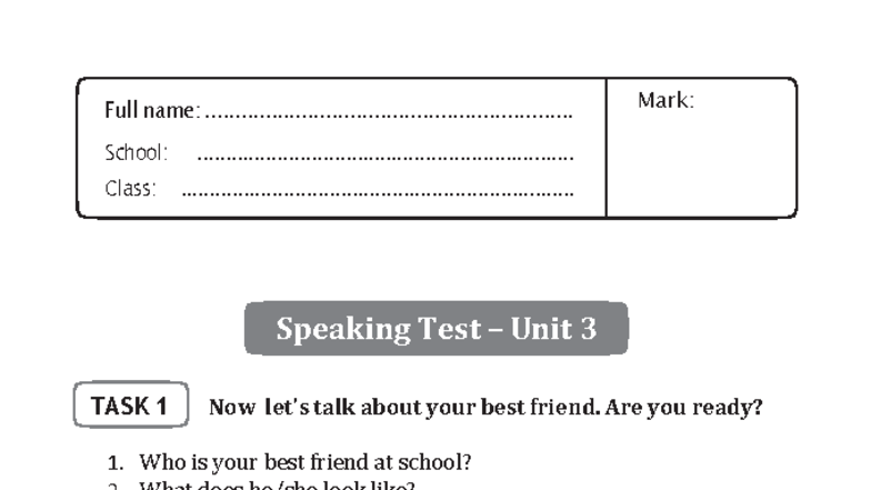Speaking Test - Unit 3 Review: Best Friend Discussion - Studocu