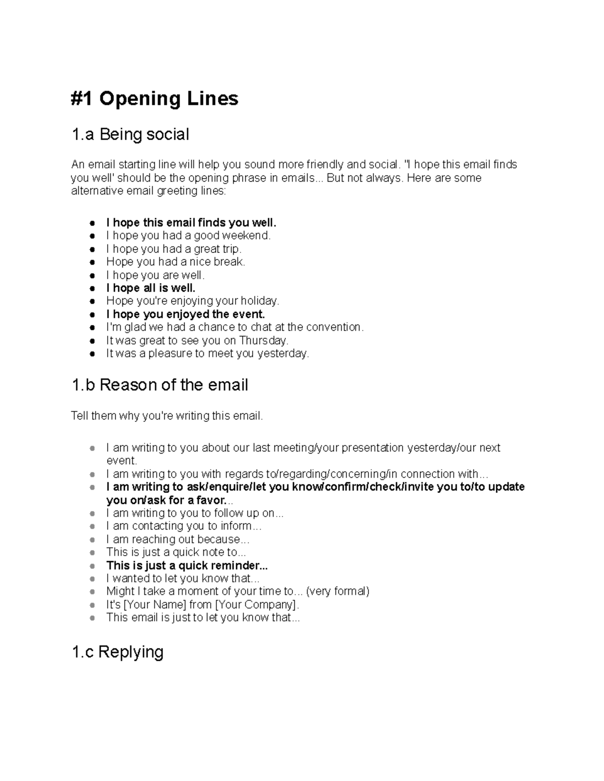 Email language - #1 Opening Lines 1 Being social An email starting line ...