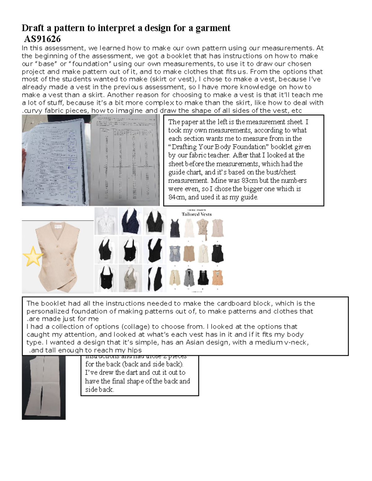 Fabric Level 3: Pattern Making Report on Custom Vest Design - Studocu