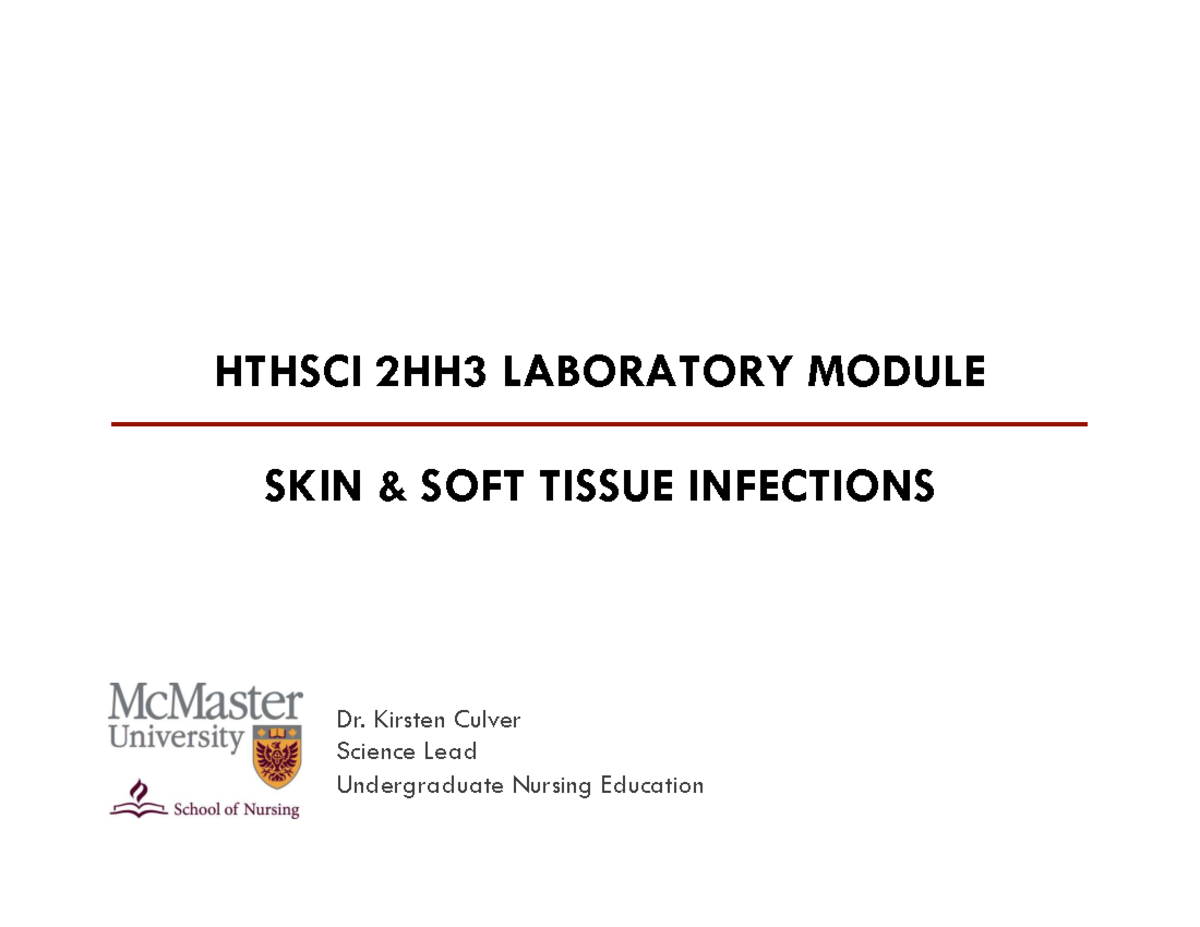 HTHSCI 2HH3 LAB MODULE: SKIN & SOFT TISSUE INFECTIONS - Studocu
