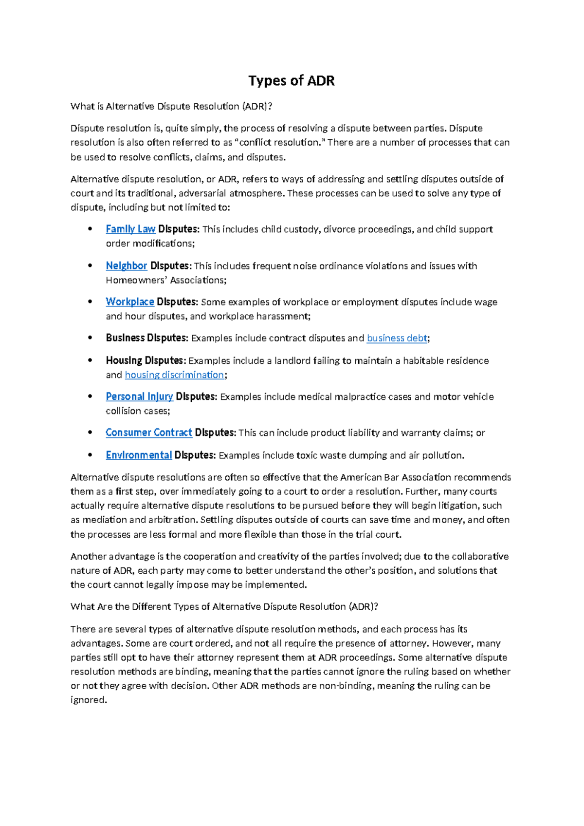 Types of ADR - adr - Types of ADR What is Alternative Dispute ...