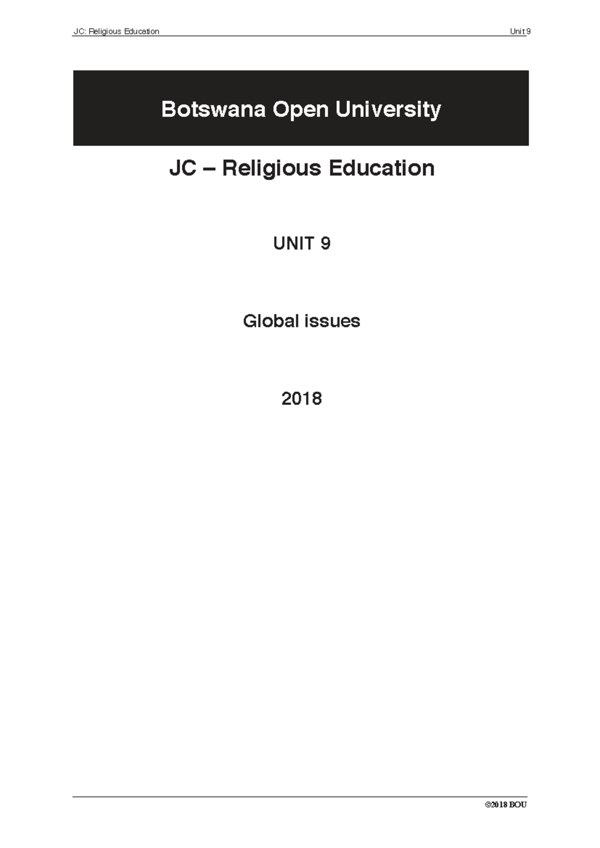 JC: Religious Education Unit 9 - Global Issues Overview and Lessons ...