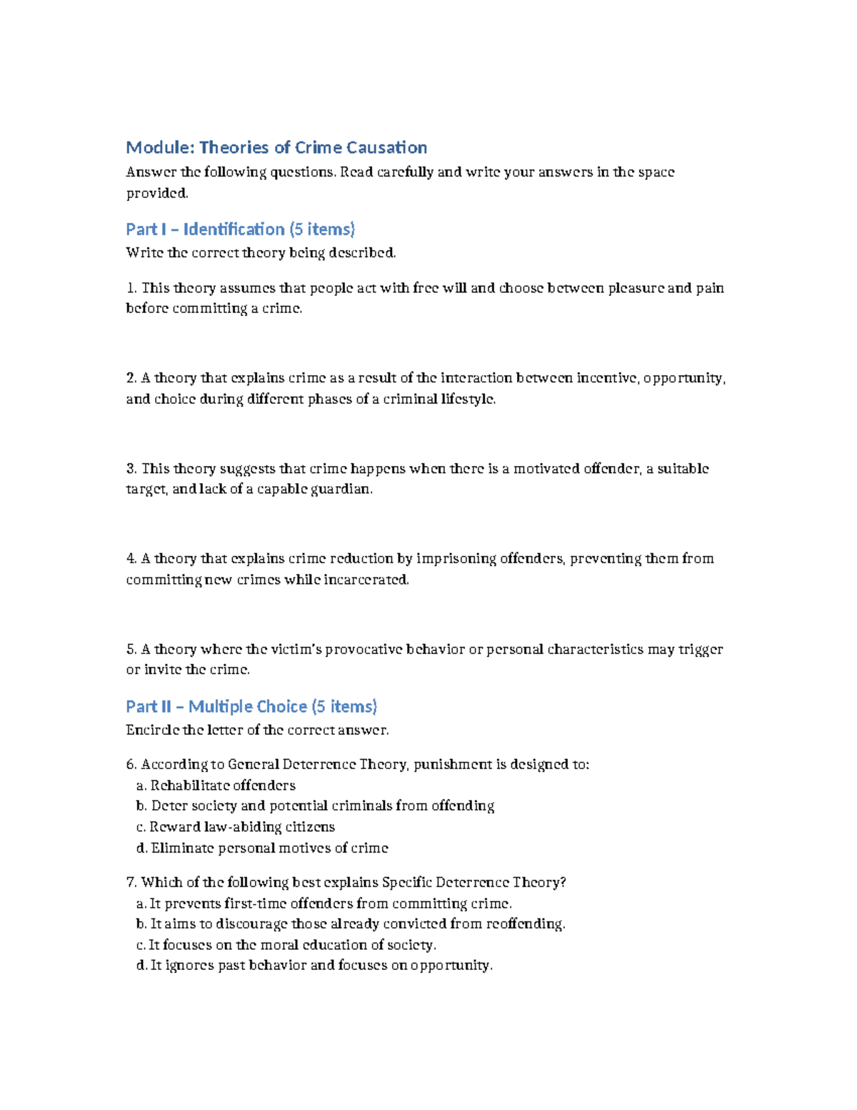 Module Sched F - Theories of Crime Causation Lecture Notes - Studocu