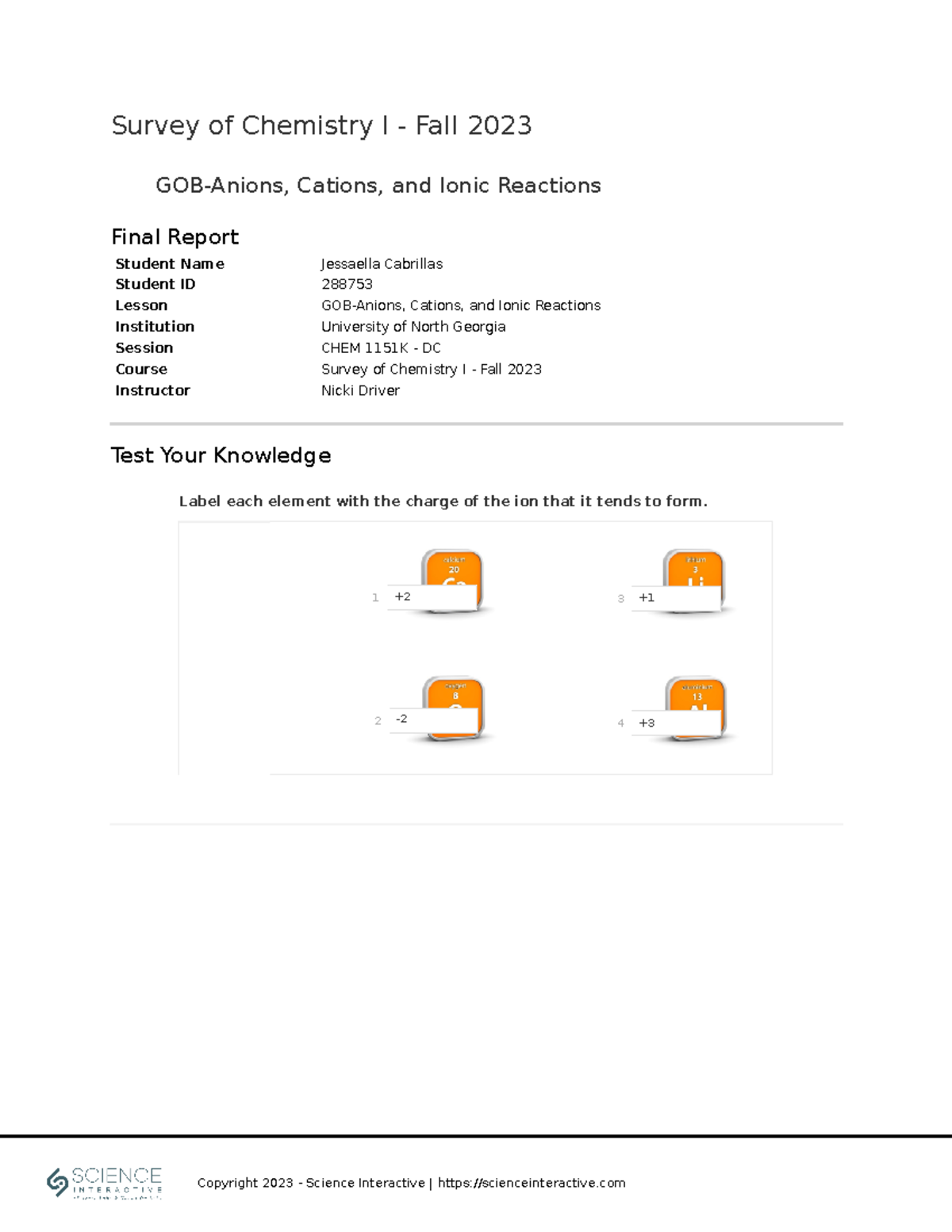 Lab 6: GOB-Anions, Cations & Ionic Reactions - CHEM 1151K Final Report ...