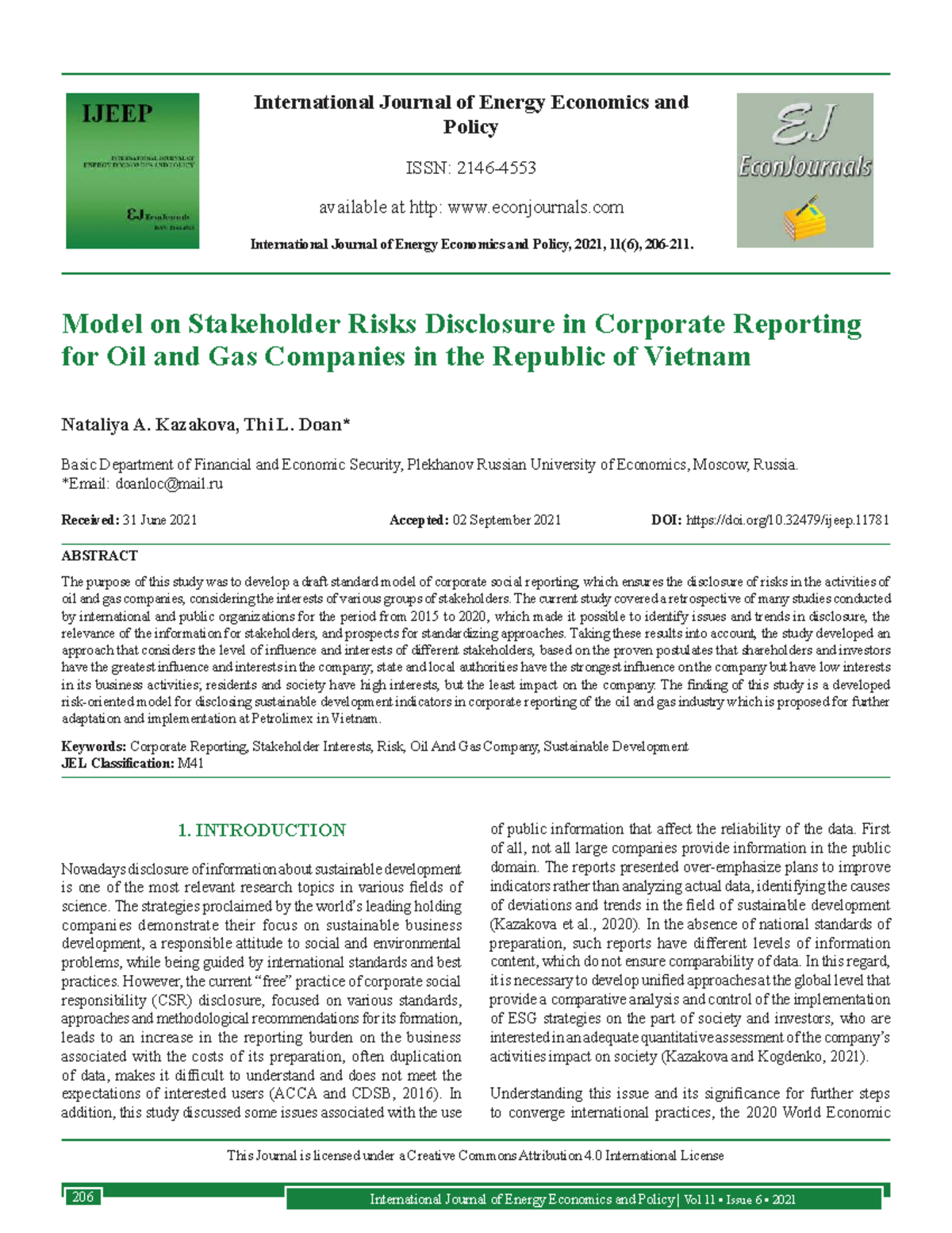 Model for Stakeholder Risk Disclosure in Oil & Gas Reporting (2021 ...