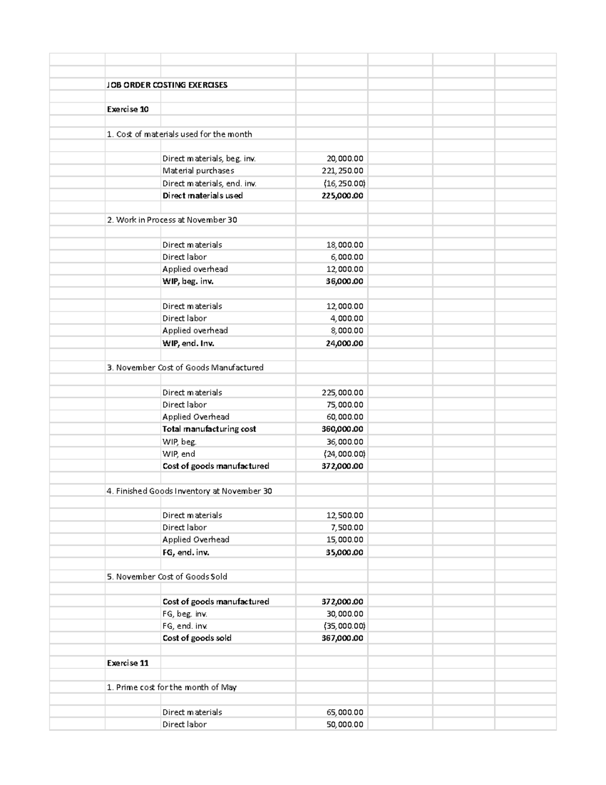 Acctg 201 Job Order Costing Exercises And Solutions Studocu