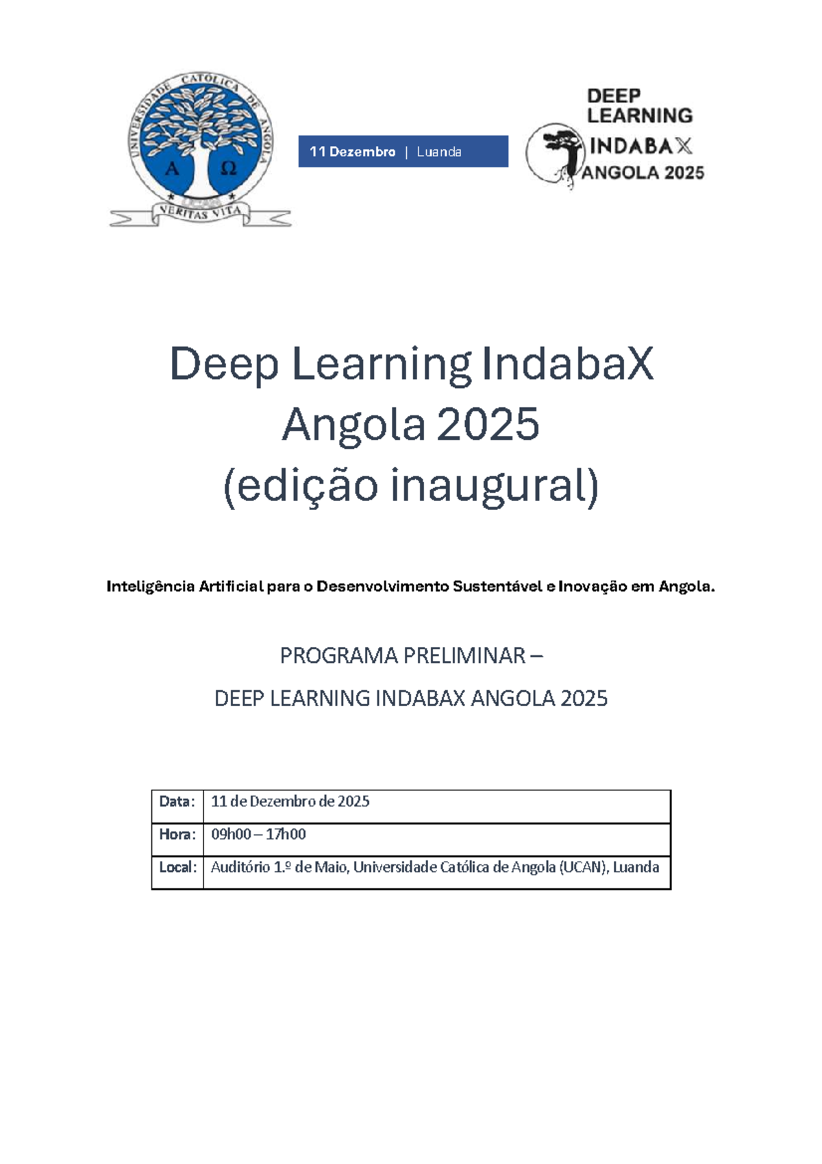 Deep Learning IndabaX Angola 2025: Programa Inaugural e Agenda - Studocu
