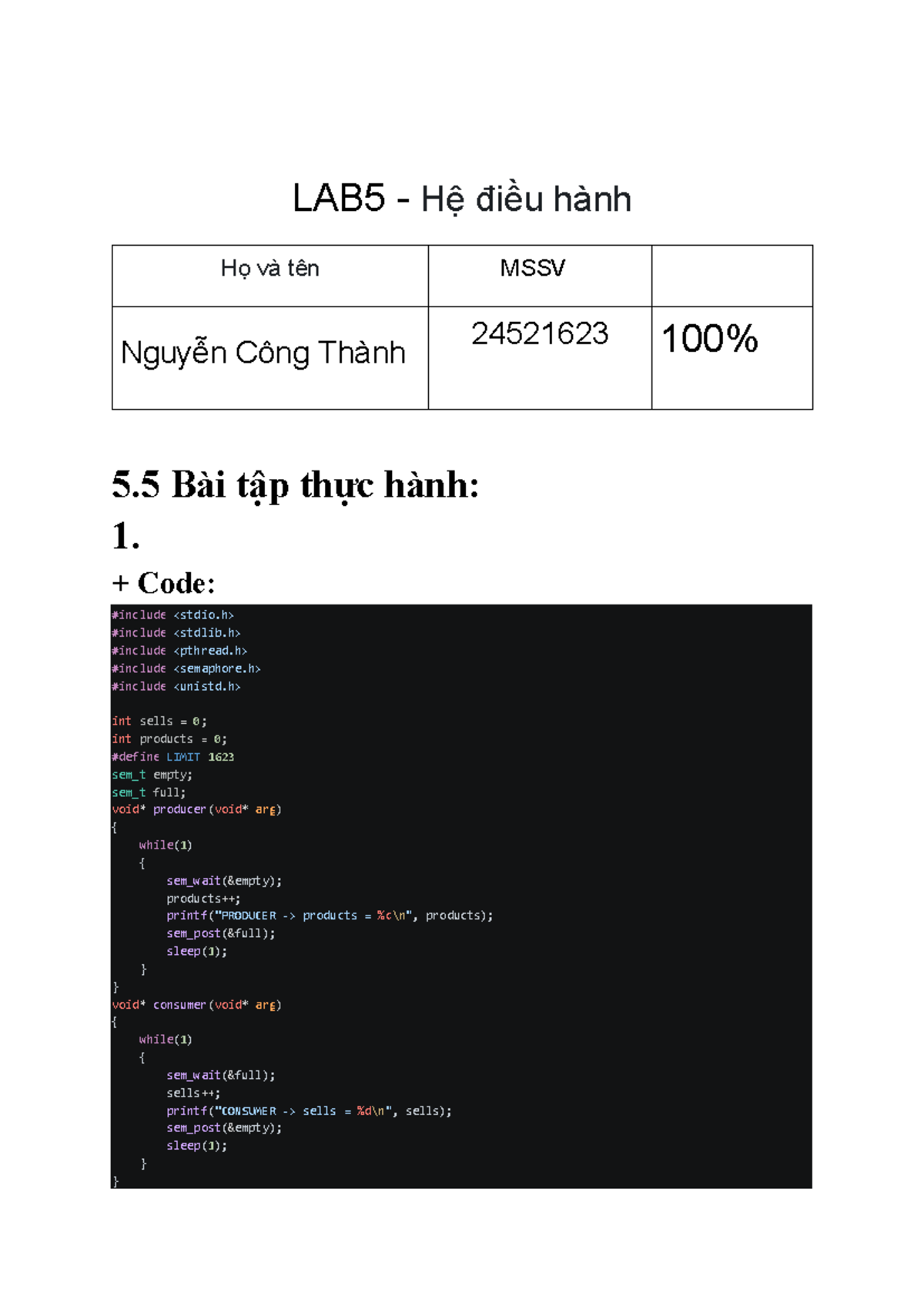 LAB5: Thực Hành Lập Trình Đa Luồng - MSSV 24521623 - Studocu