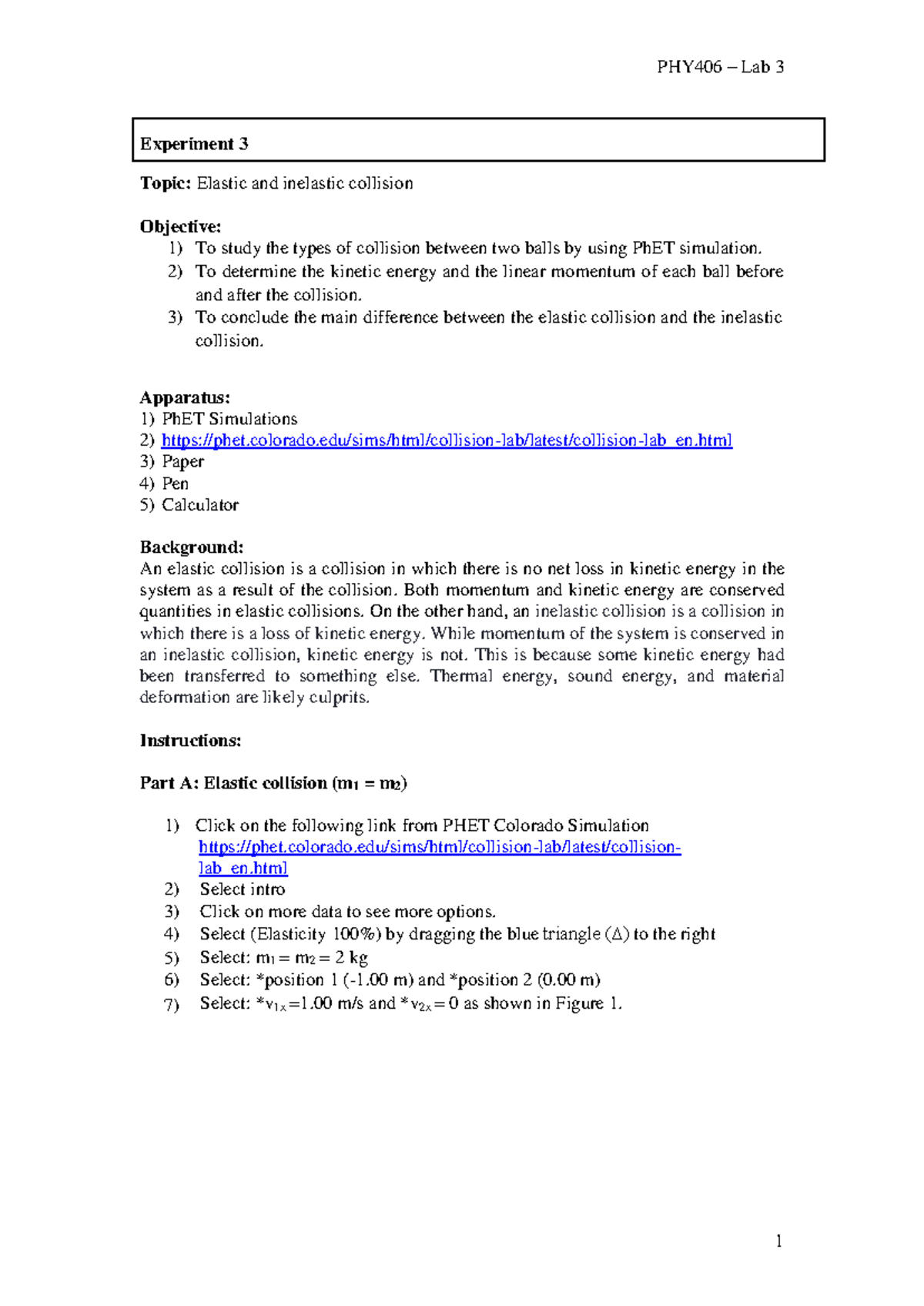 Experiment 3 - Elastic and Inelastic Collisions in Momentum Analysis ...