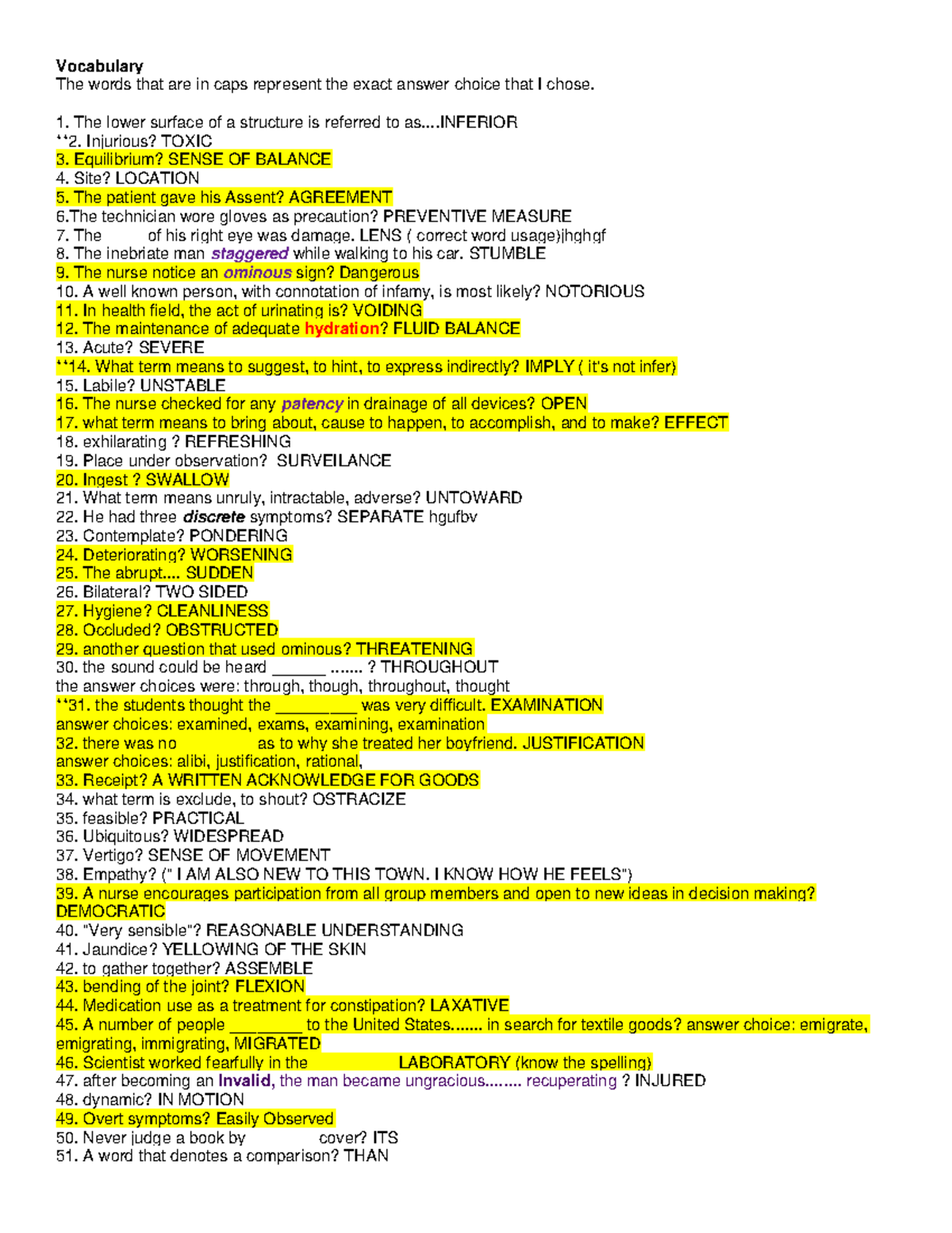 HESI Vocabulary Practice: Key Terms and Definitions - Studocu