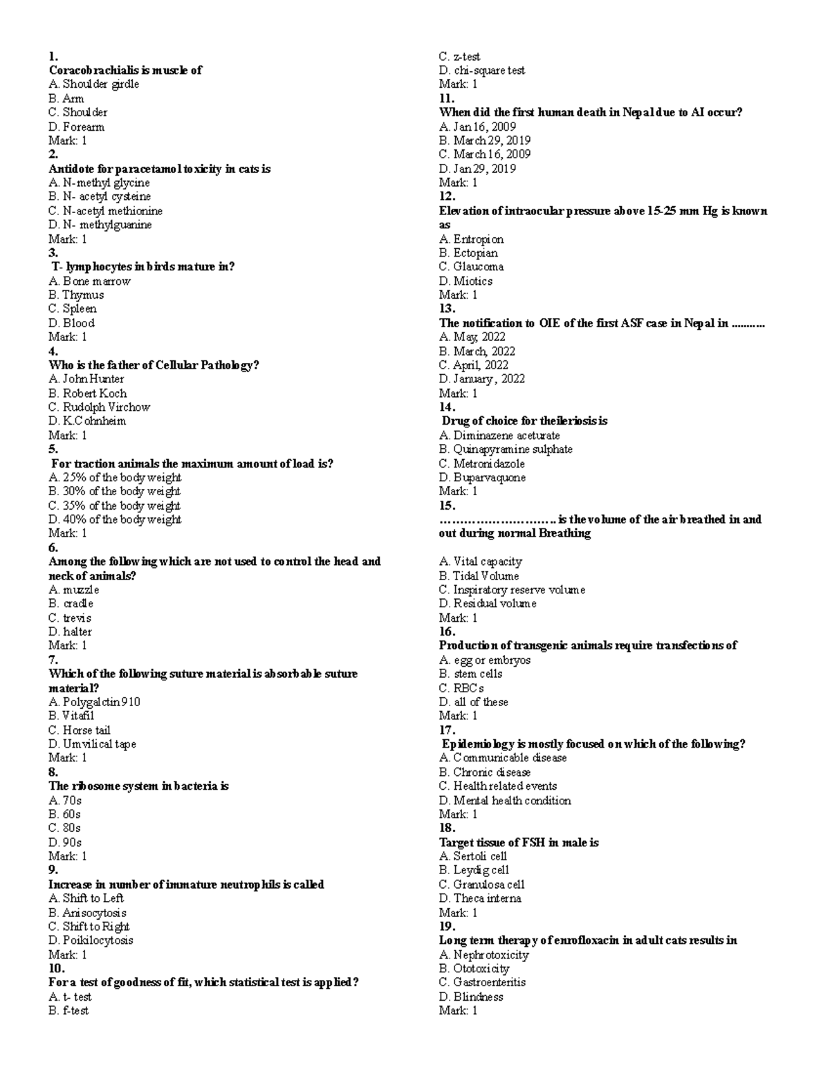 Nlev - Important Veterinary Exam Questions and Answers - Studocu