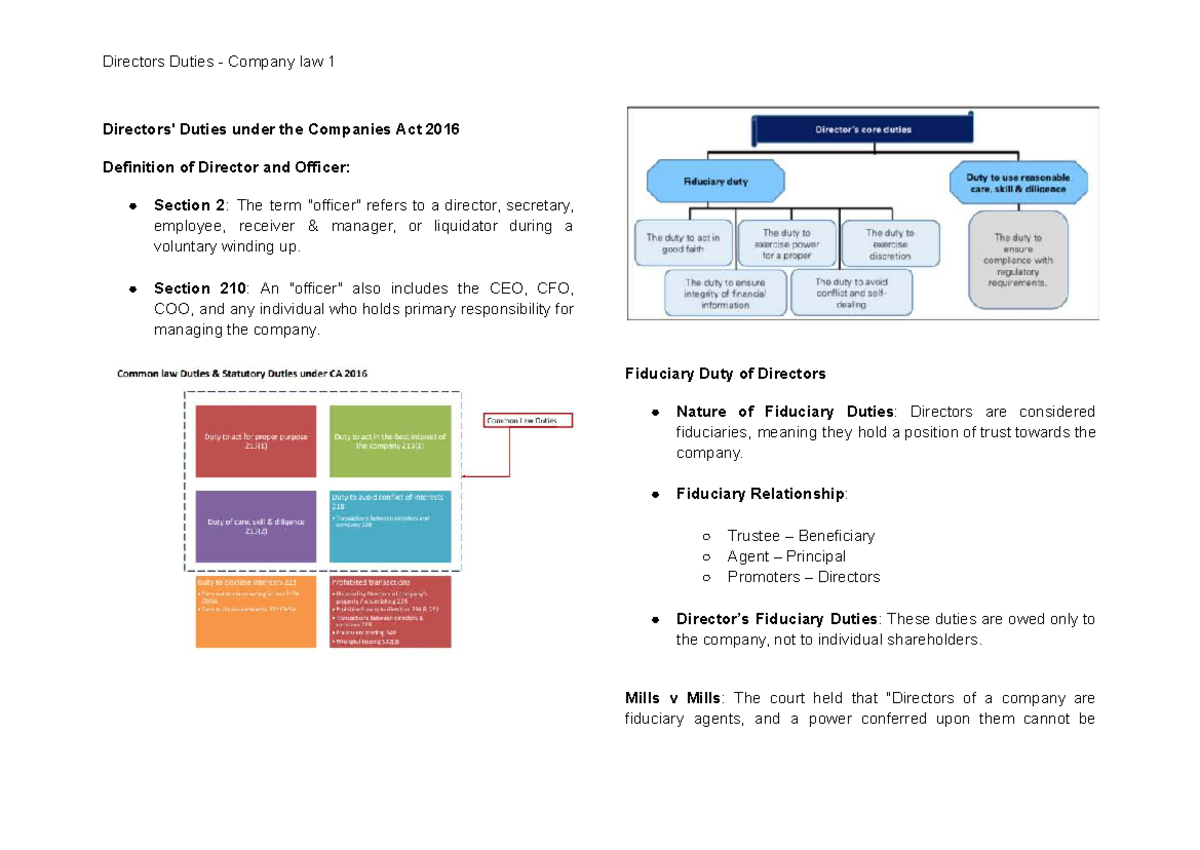 Director Duties: Chapter 6 - Company Law 1 Overview and Key Cases - Studocu
