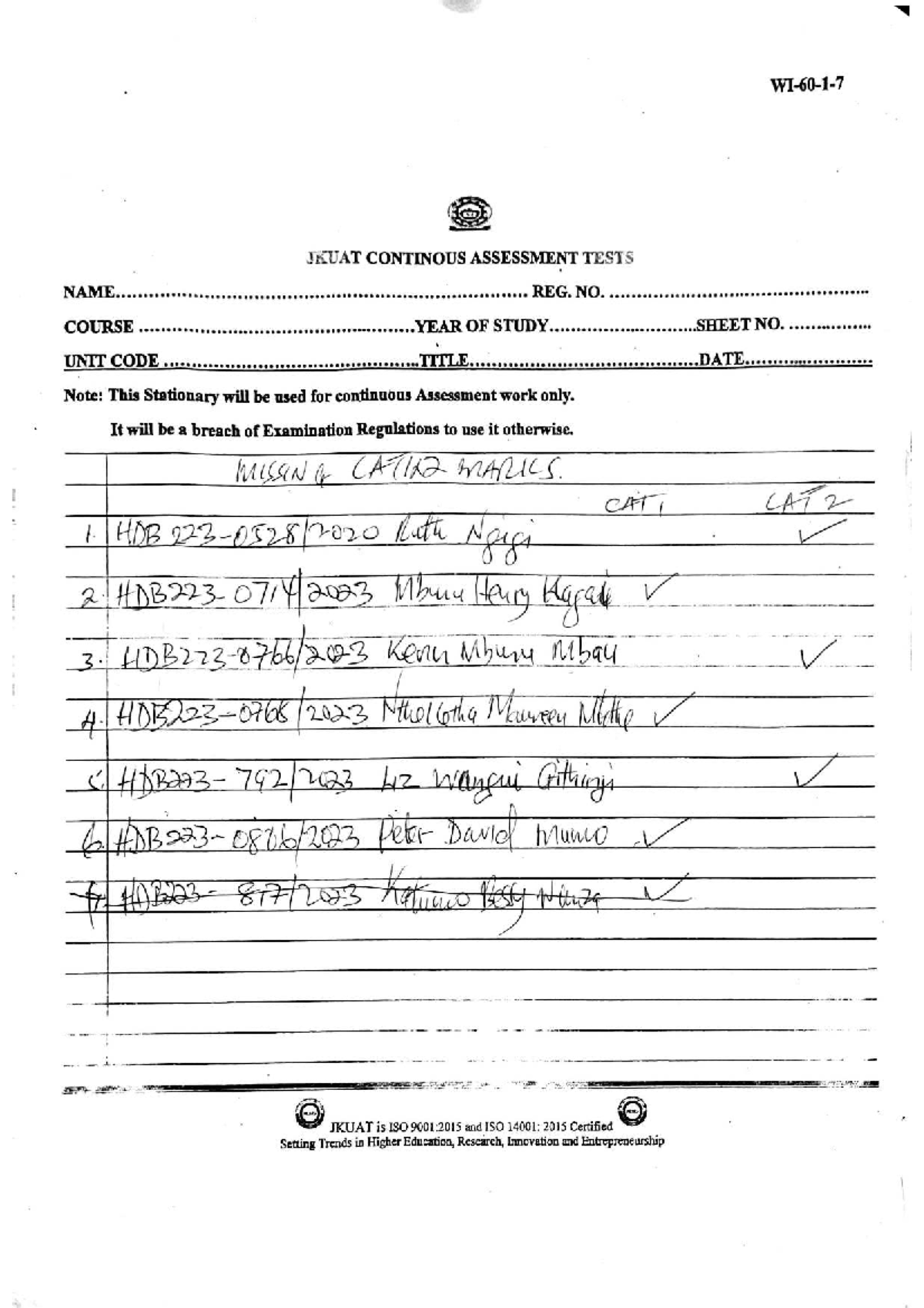 JKUAT Research Methods Continuous Assessment Test (CAT) - Studocu
