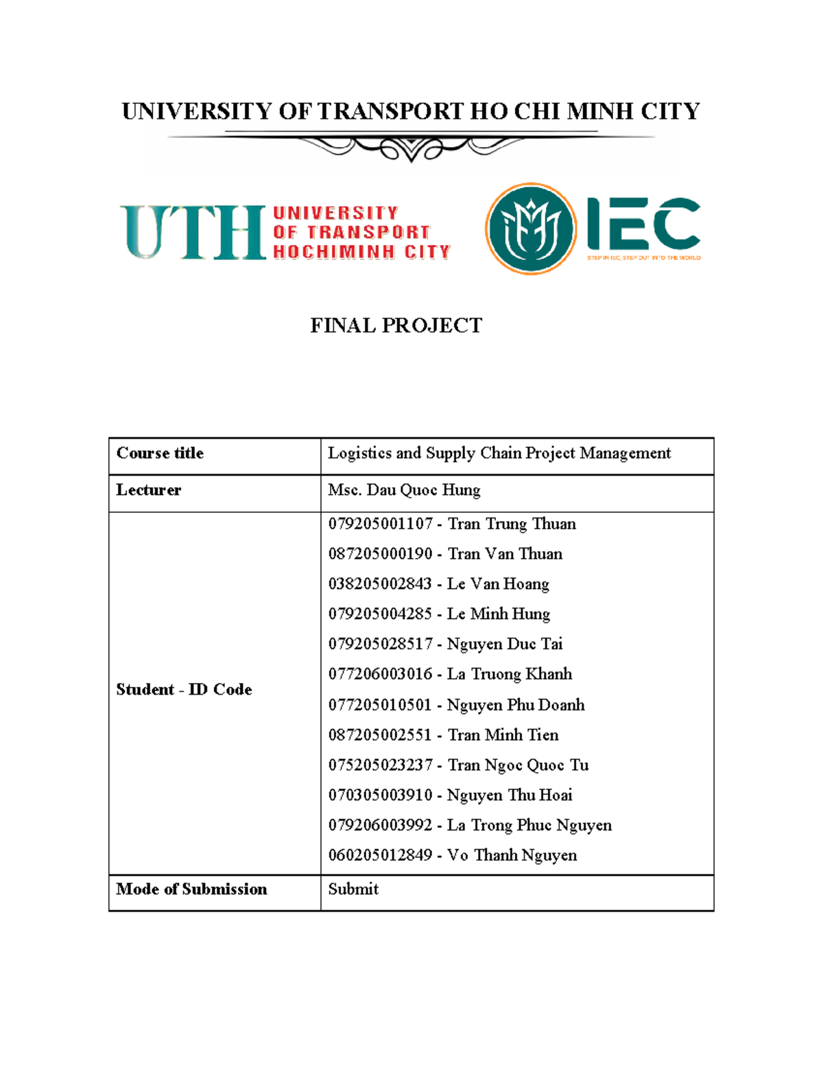 Improving Security Control at UTH: Final Project for Logistics and ...