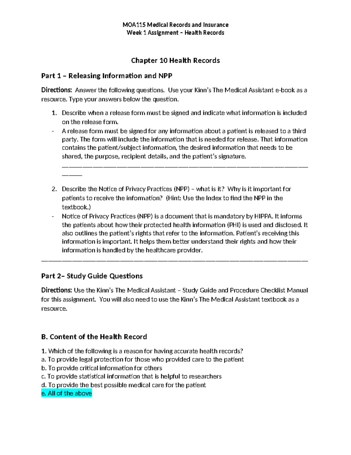 Week 1 Assn 03162025 - Description - Week 1 Assignment – Health Records ...