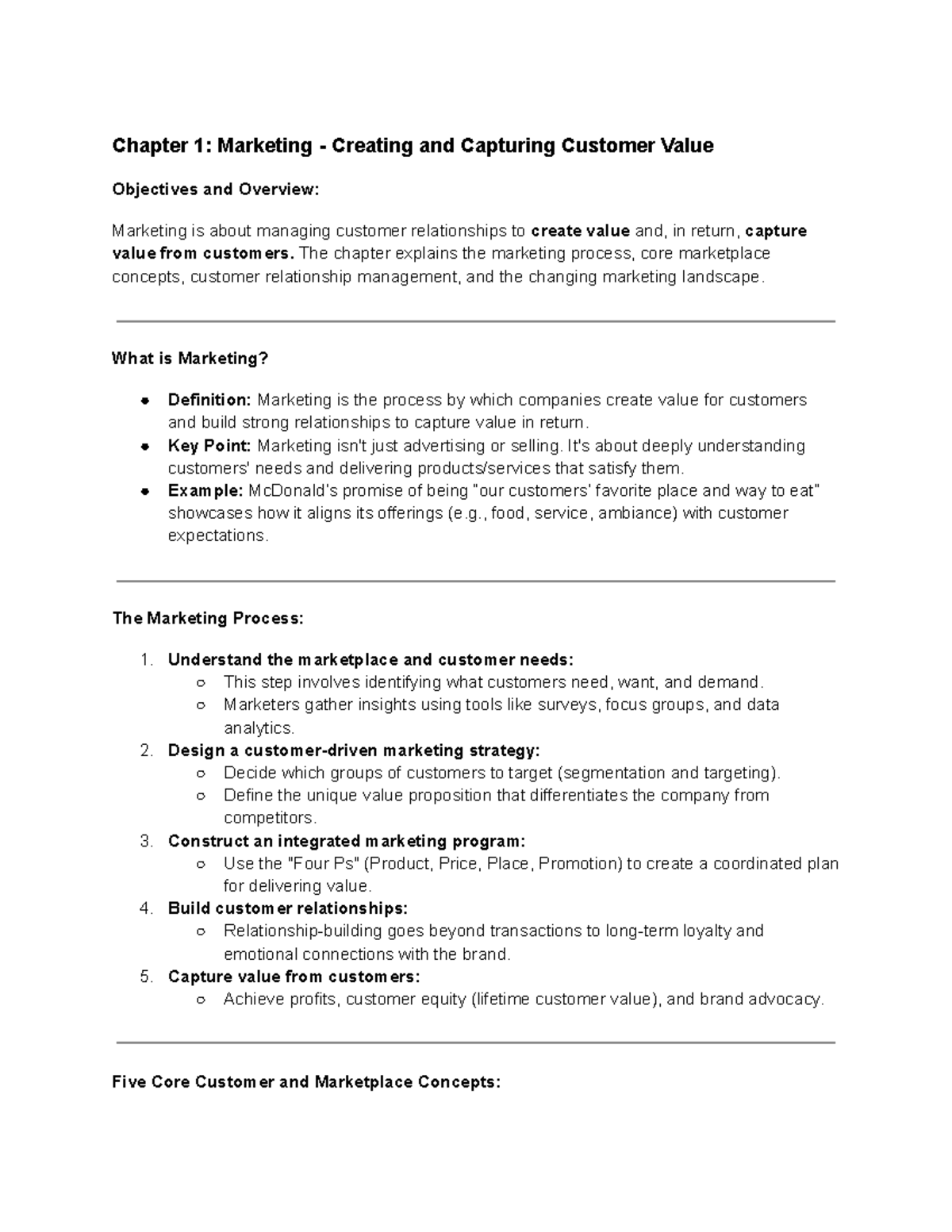 Principles of marketing: Chapter 1 - Creating and capturing customer ...