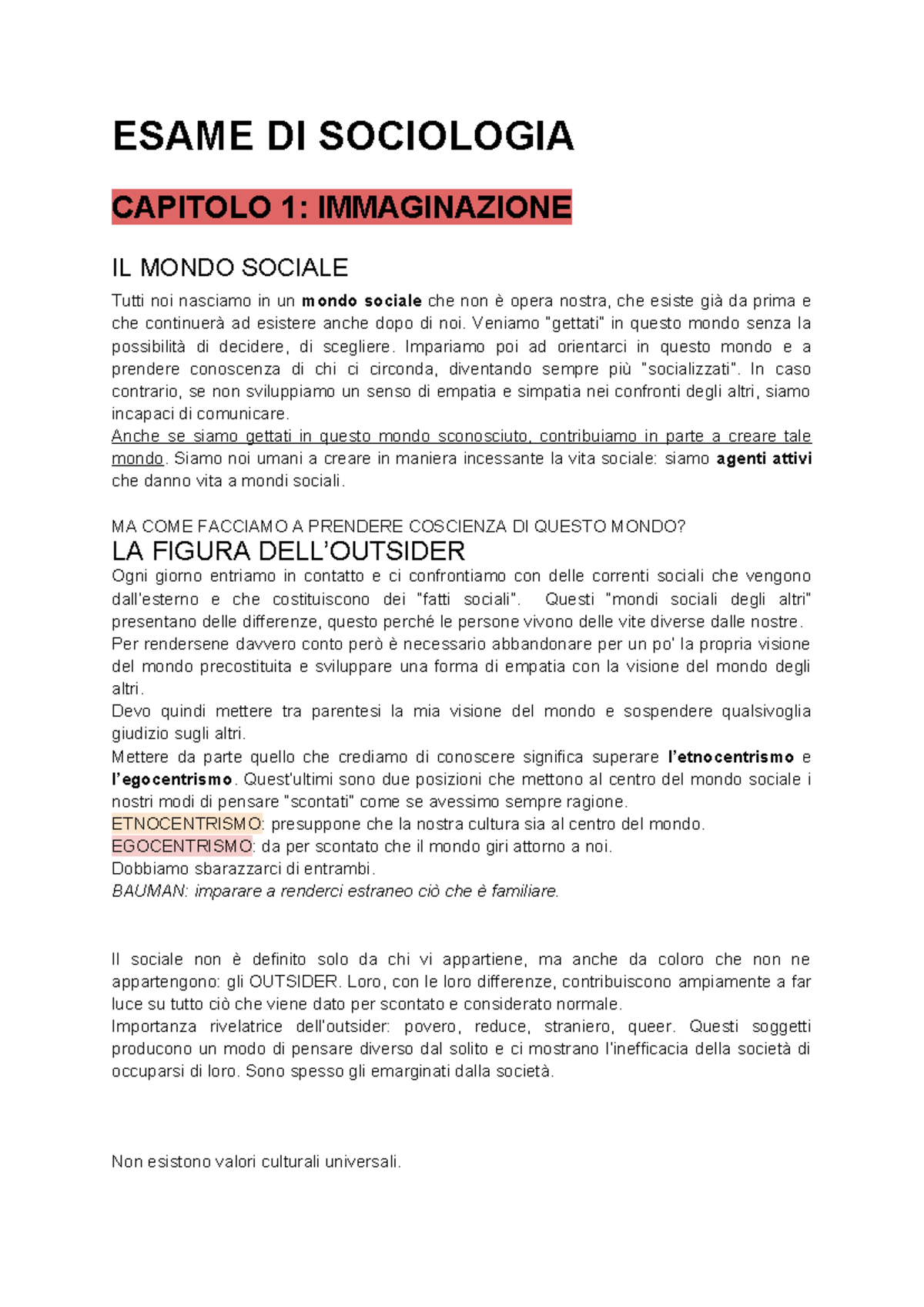 Riepilogo ESAME DI SOCIOLOGIA: Ken Plummer, Capitolo 1 e 3 - Studocu