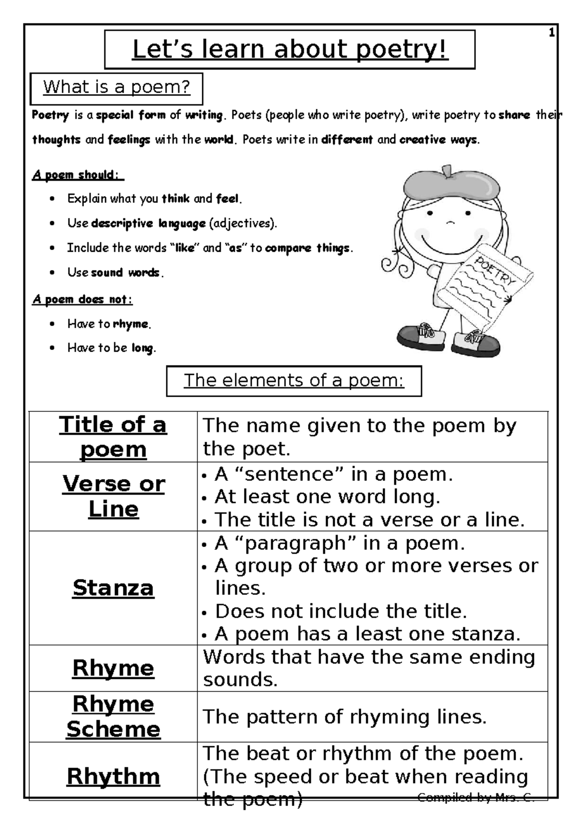 English Worksheets: Understanding Poetry Concepts and Activities - Studocu
