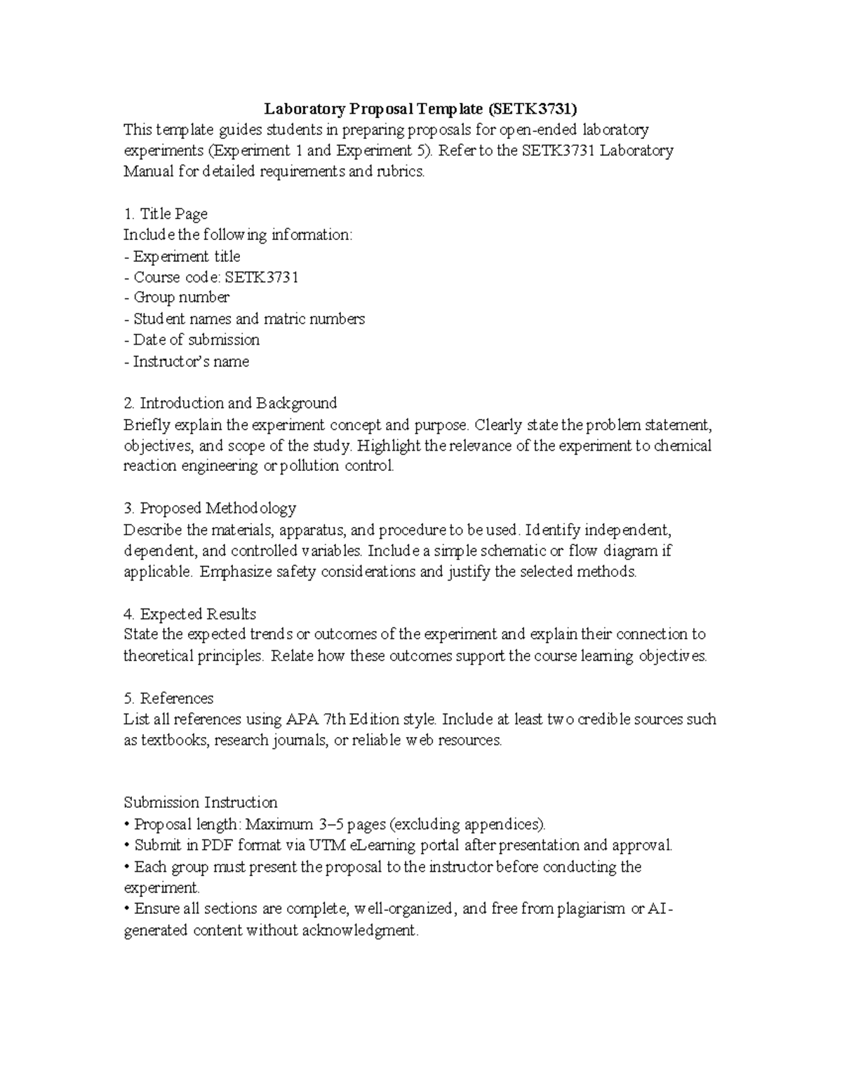Lab Proposal Template for Experiments (SETK3731) - Studocu