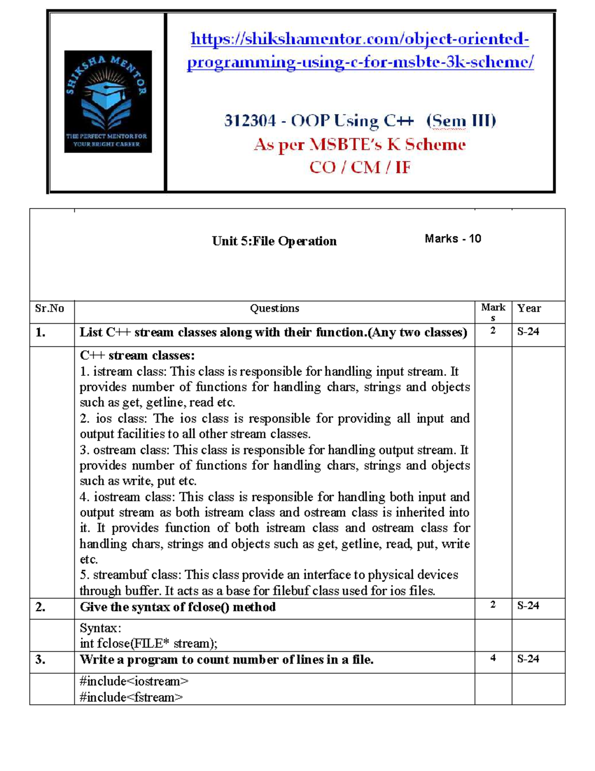 OOP-UNIT-V - oop unit 5 imp ques - JSPM’s RAJARSHI SHAHU COLLEGE OF ...