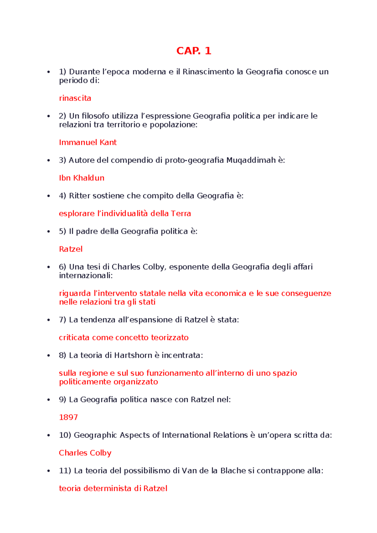 Domande e Risposte Corrette: Geografia Politica (CAP. 1-7) - Studocu