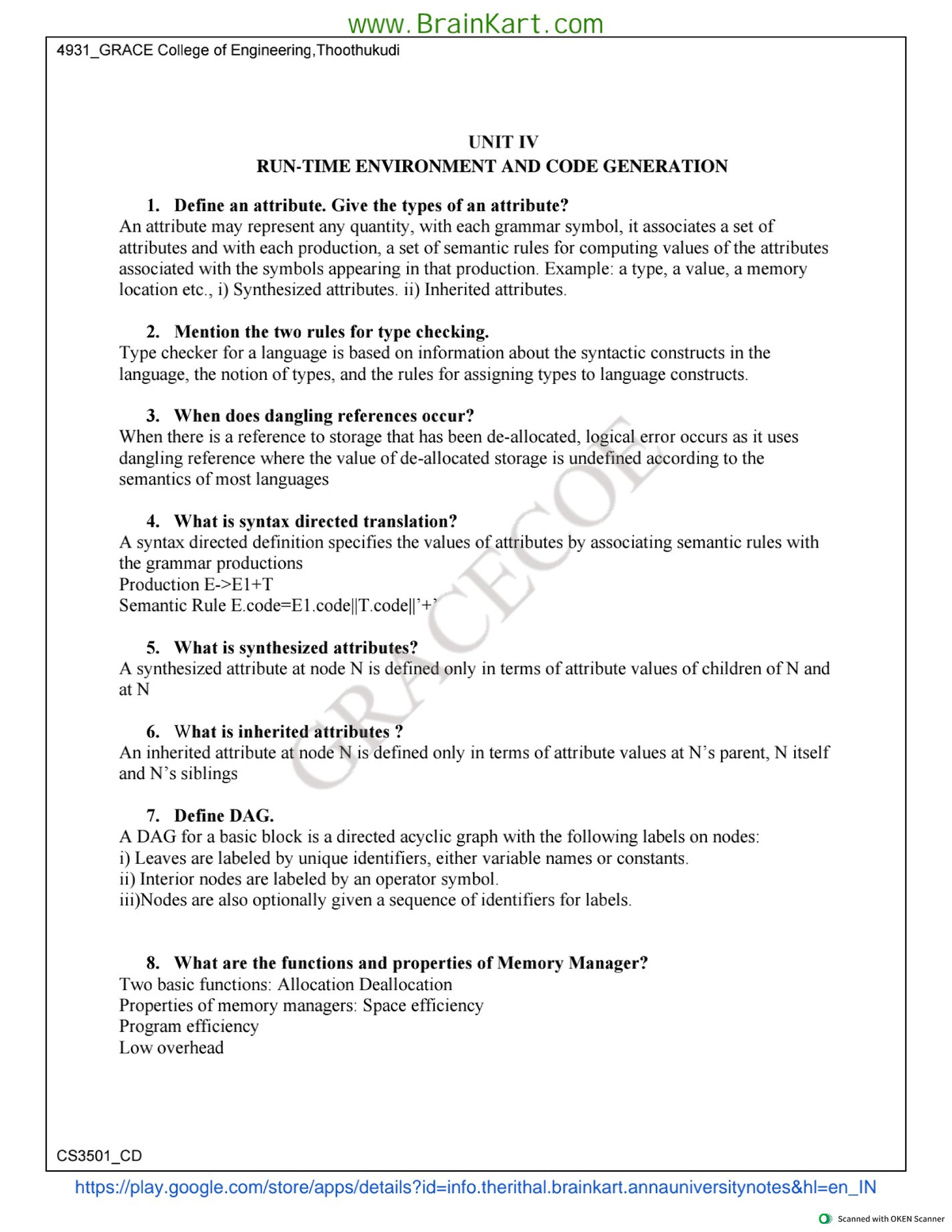 Compiler Design - CS3501 - Unit IV: Run Time Environment & Code ...