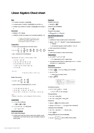 Linear Algebra Cheat Sheet: Key Concepts & Formulas for Exam Prep - Studocu